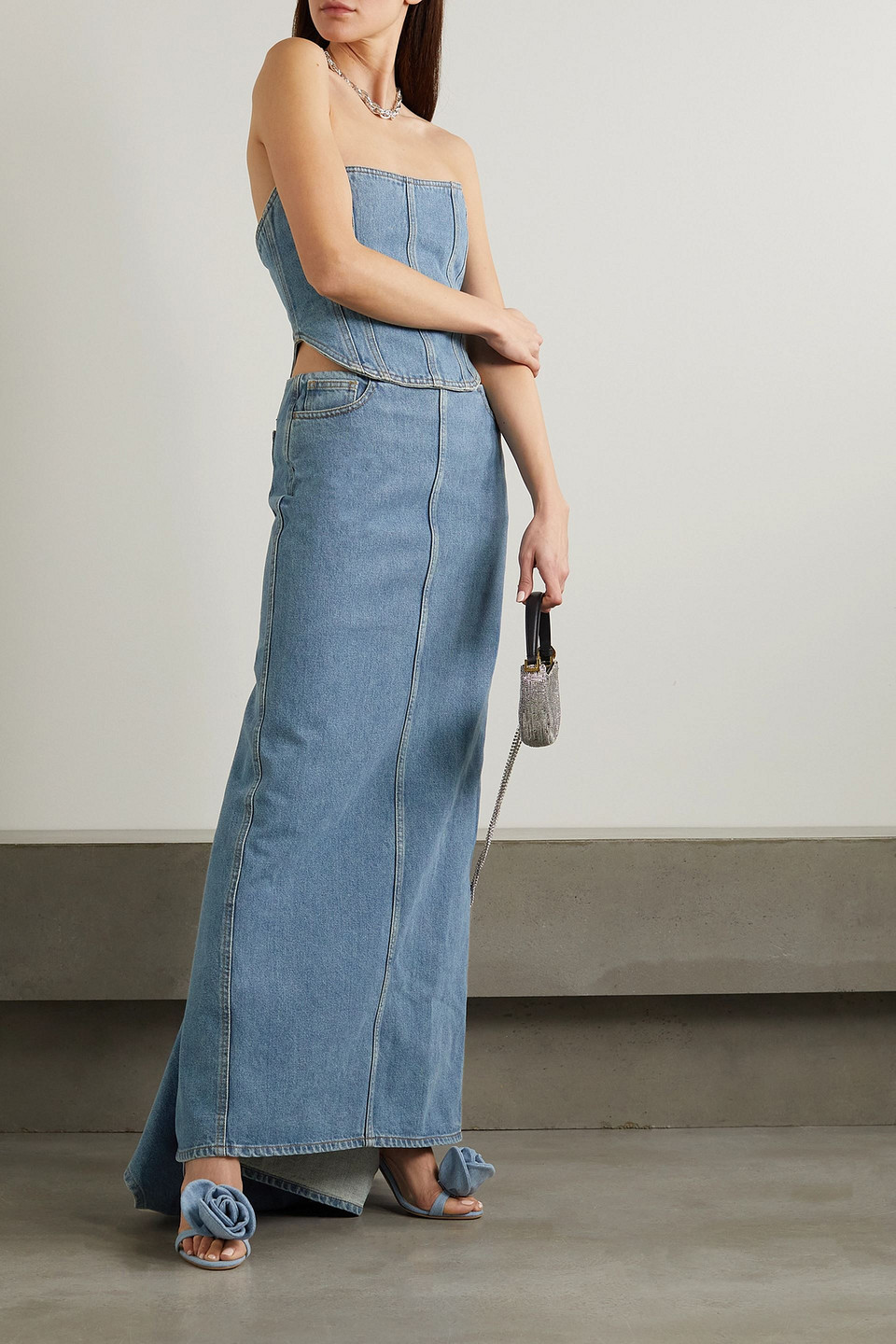 Magda Butrym Draped Denim Maxi Skirt In Mid Denim