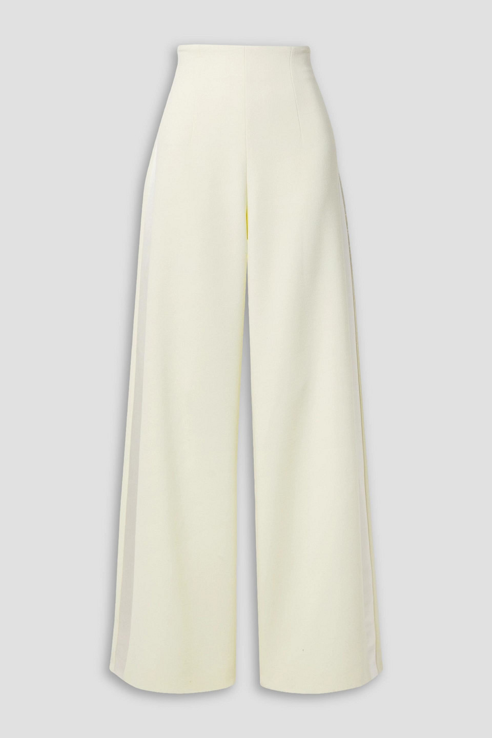 Sergio Hudson Silk Satin-trimmed Wool-blend Crepe Wide-leg Pants In Creme