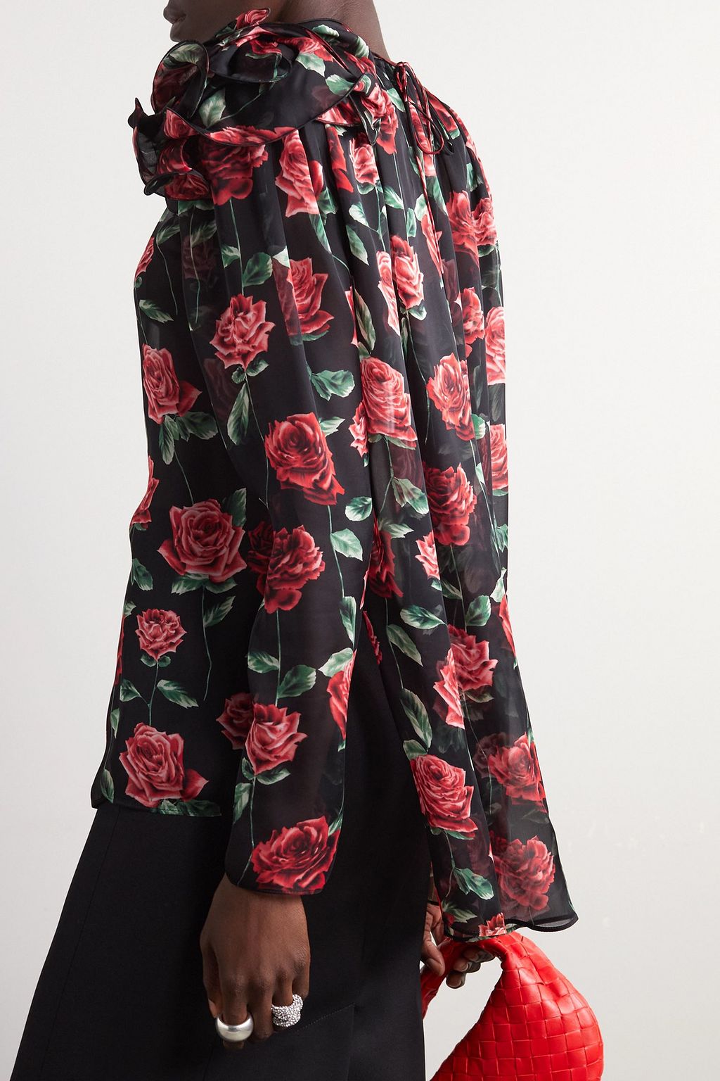 MAGDA BUTRYM Appliquéd floral-print silk-chiffon blouse