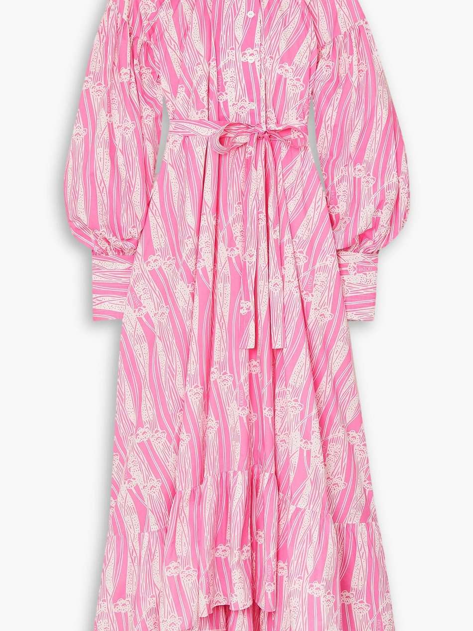belted tiered printed cotton-poplin maxi dress