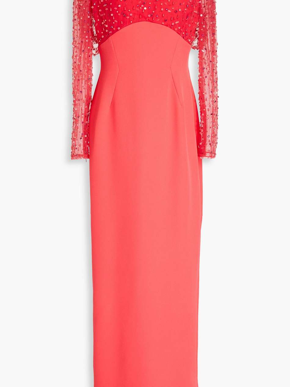embellished tulle-paneled crepe gown