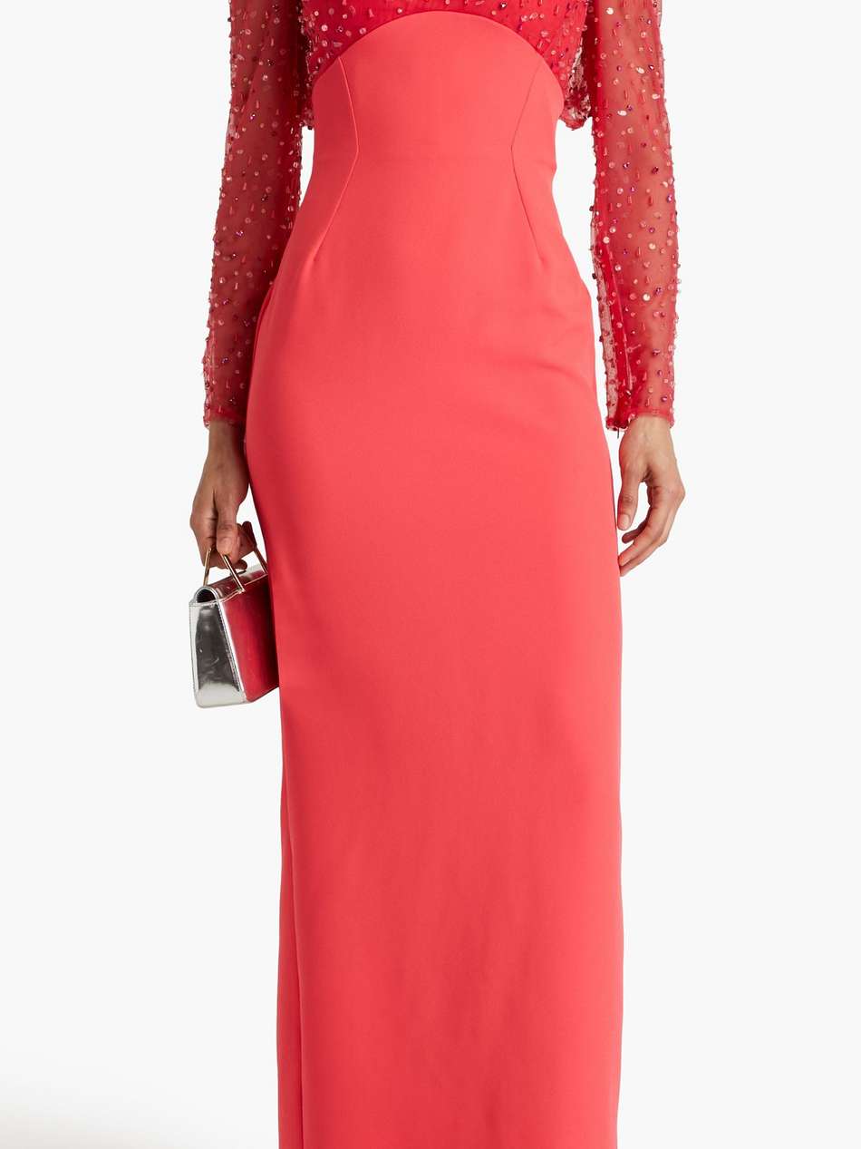 embellished tulle-paneled crepe gown