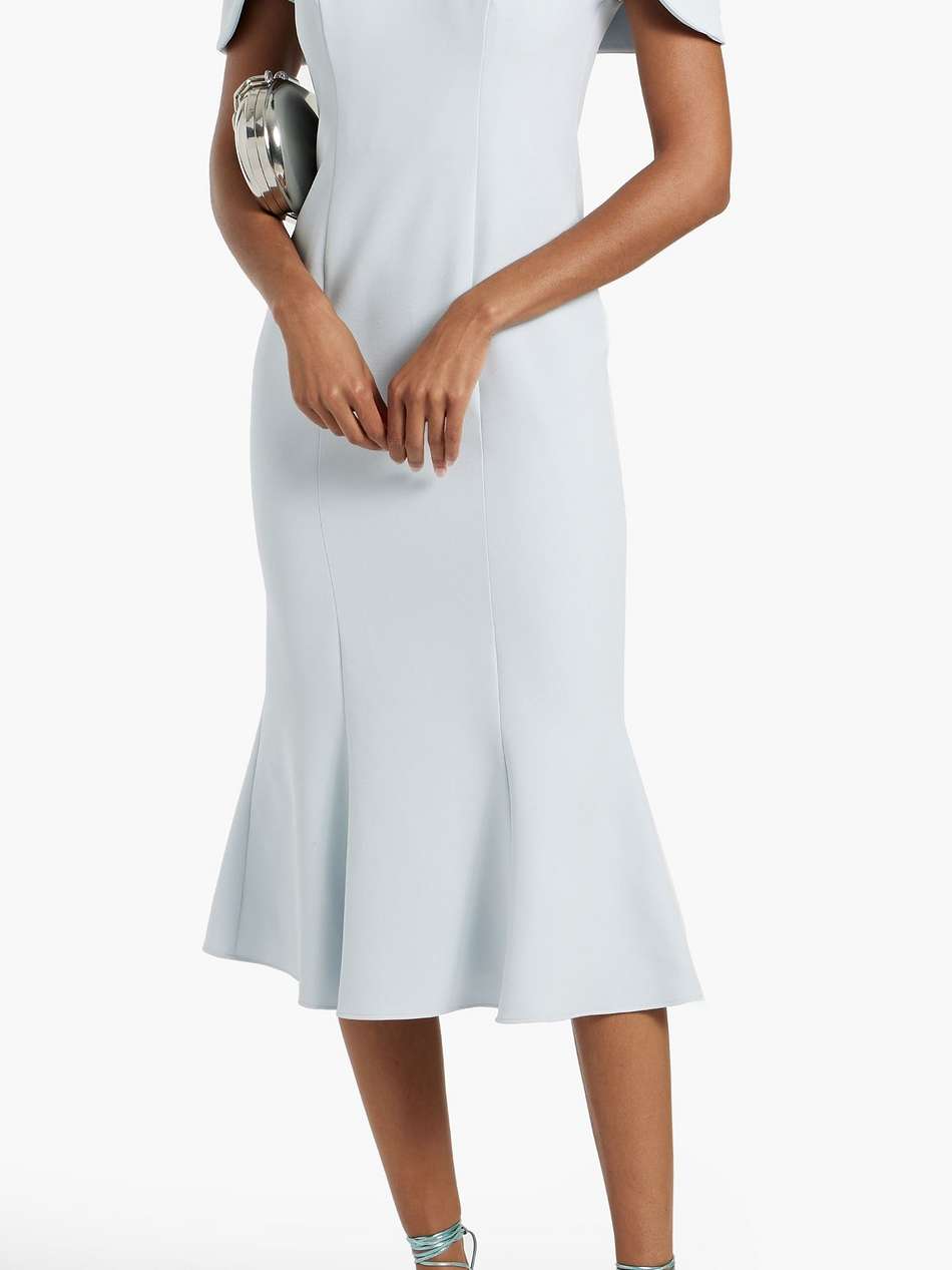 fluted crepe midi dress