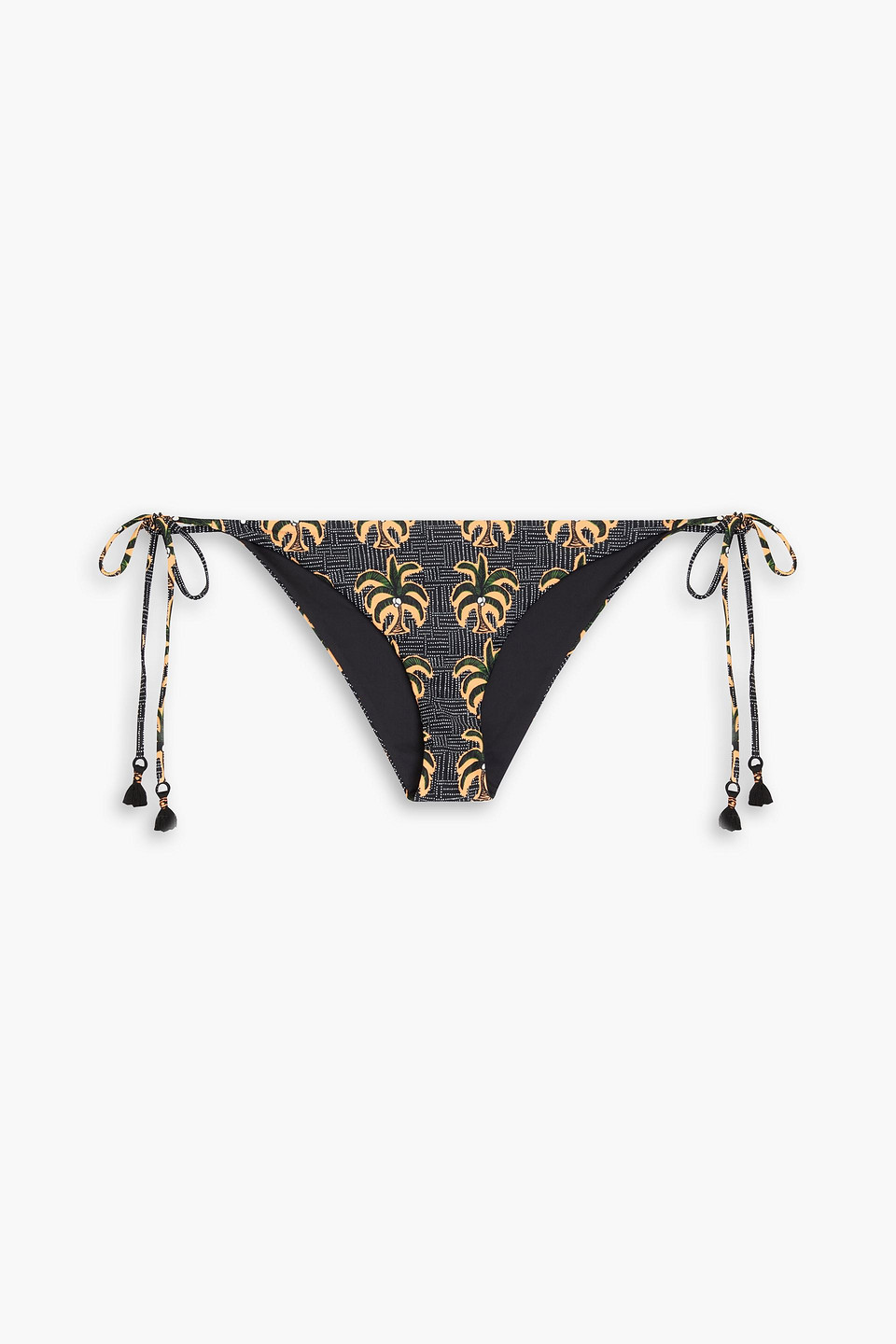Johanna Ortiz Azabache Tasseled Printed Bikini Briefs In Black