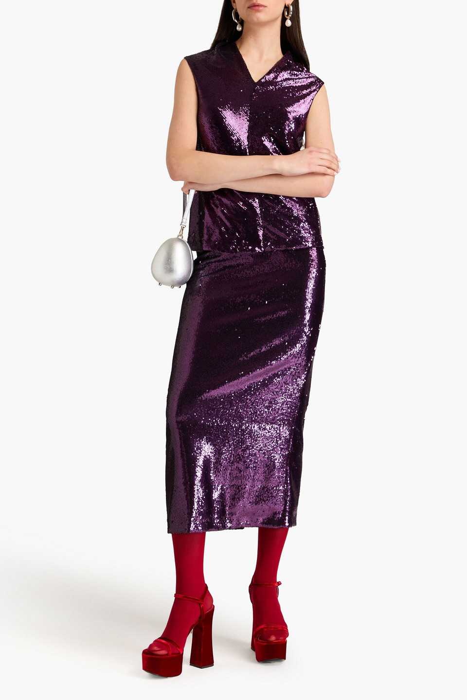 PHILOSOPHY DI LORENZO SERAFINI SEQUINED TULLE MIDI SKIRT 