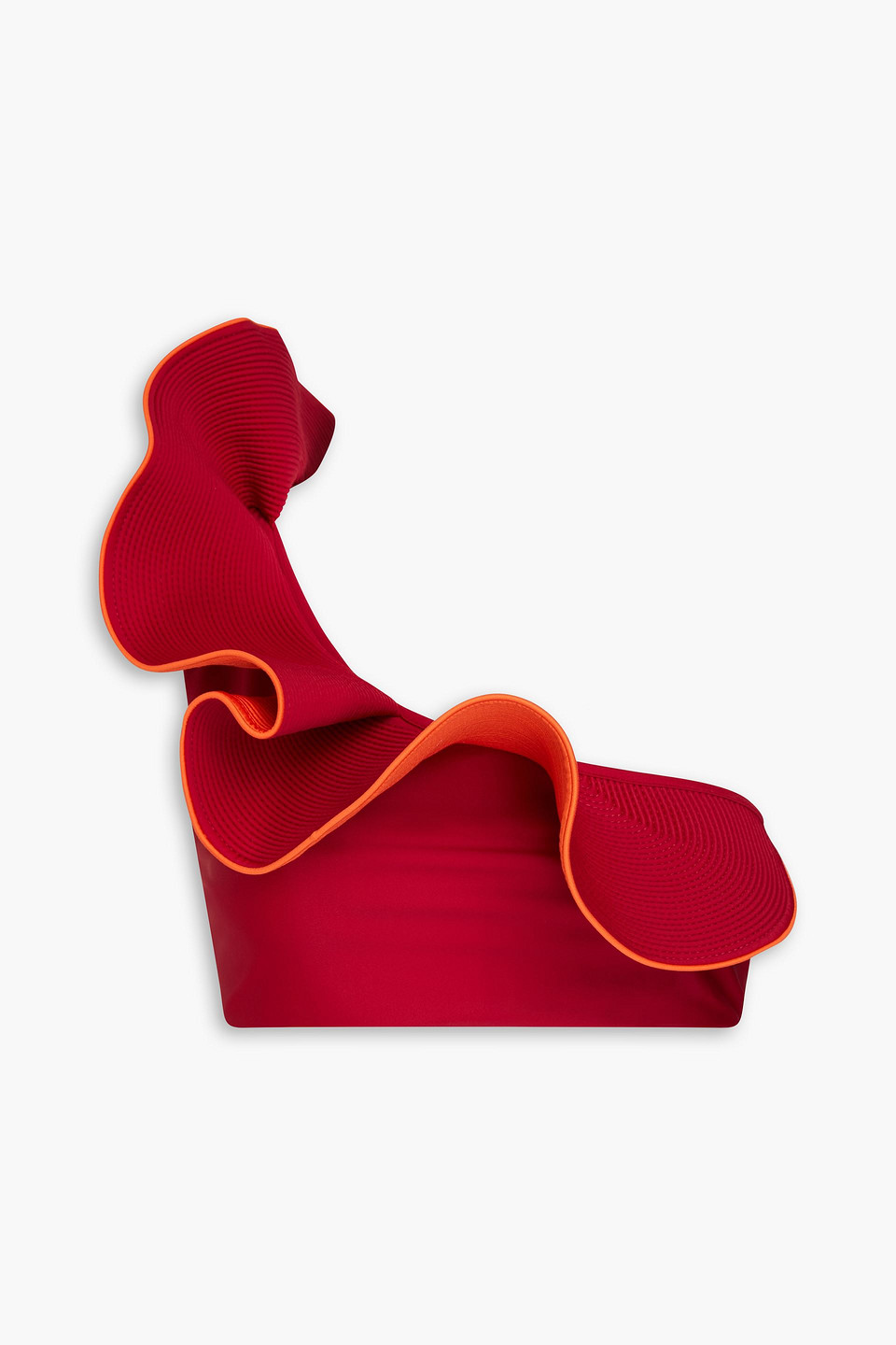 Johanna Ortiz Ayacucho Ruffle Reversible One Shoulder Bikini Top In Weinrot