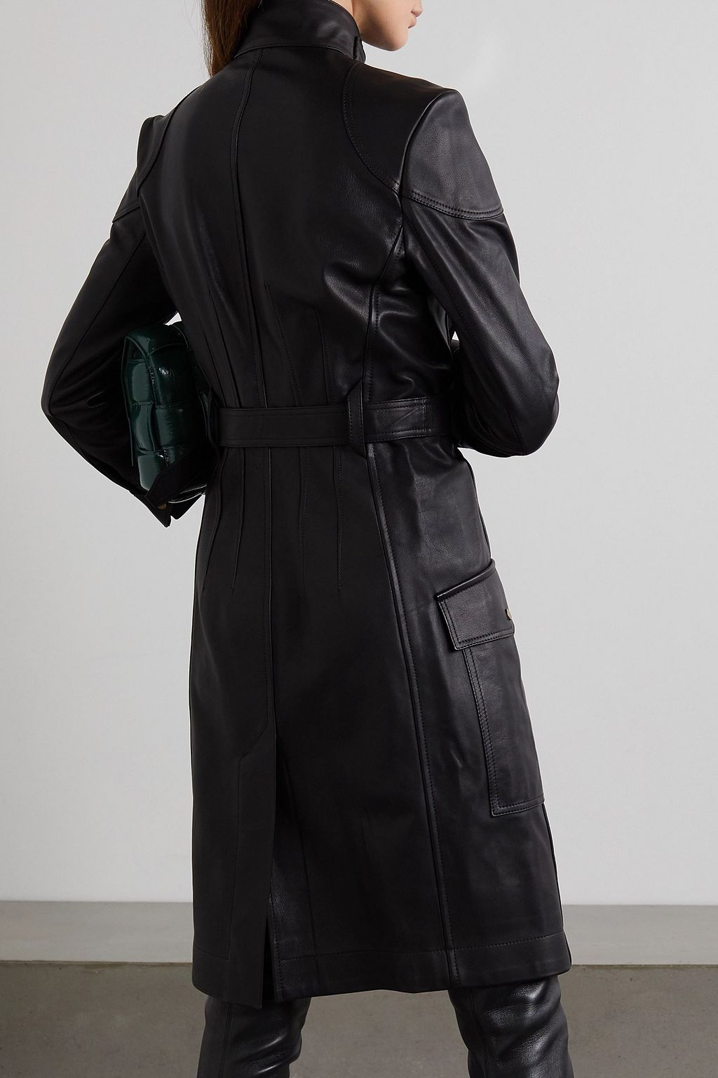PETAR PETROV Mars belted topstitched leather midi dress