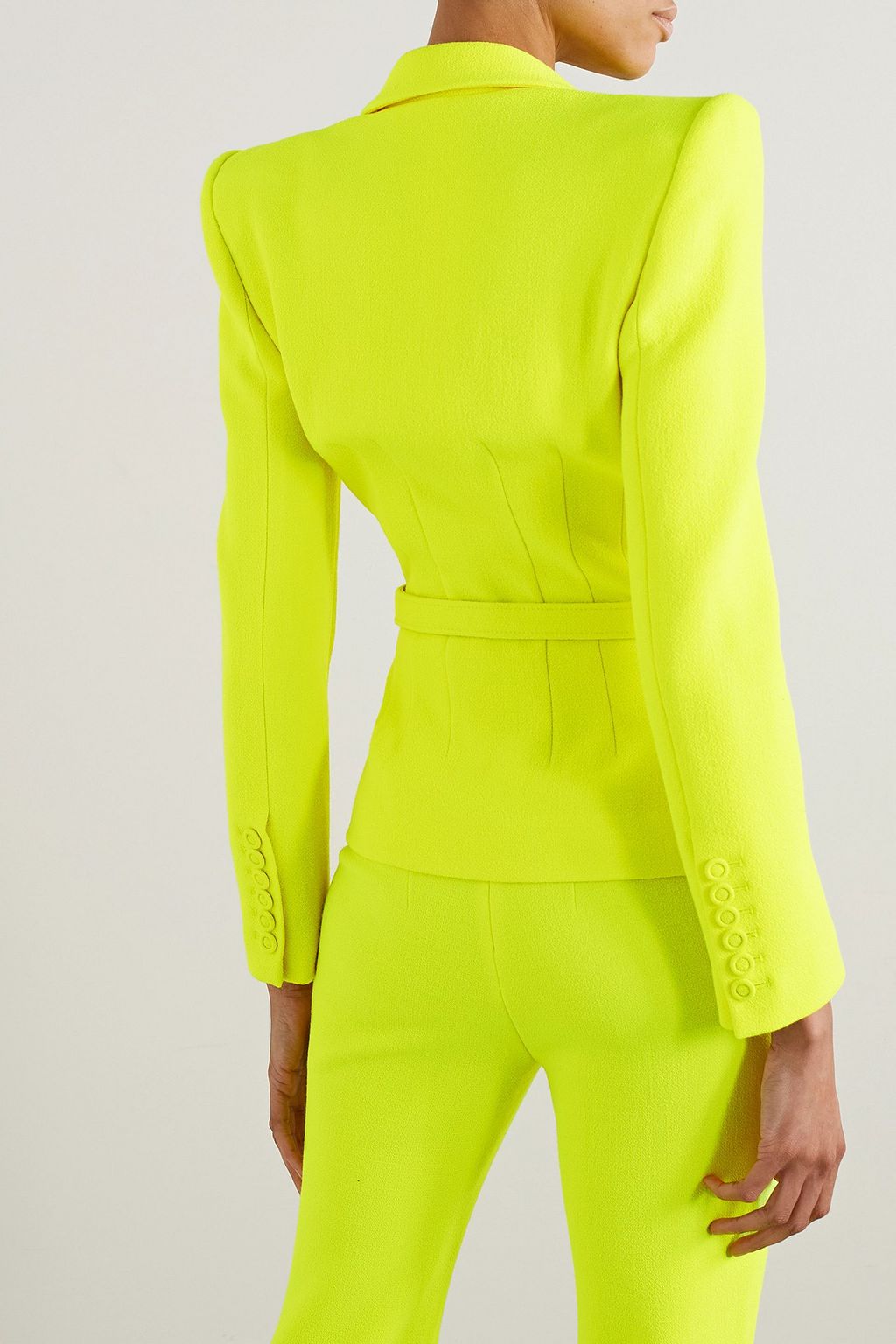 SERGIO HUDSON Belted neon wool-crepe blazer