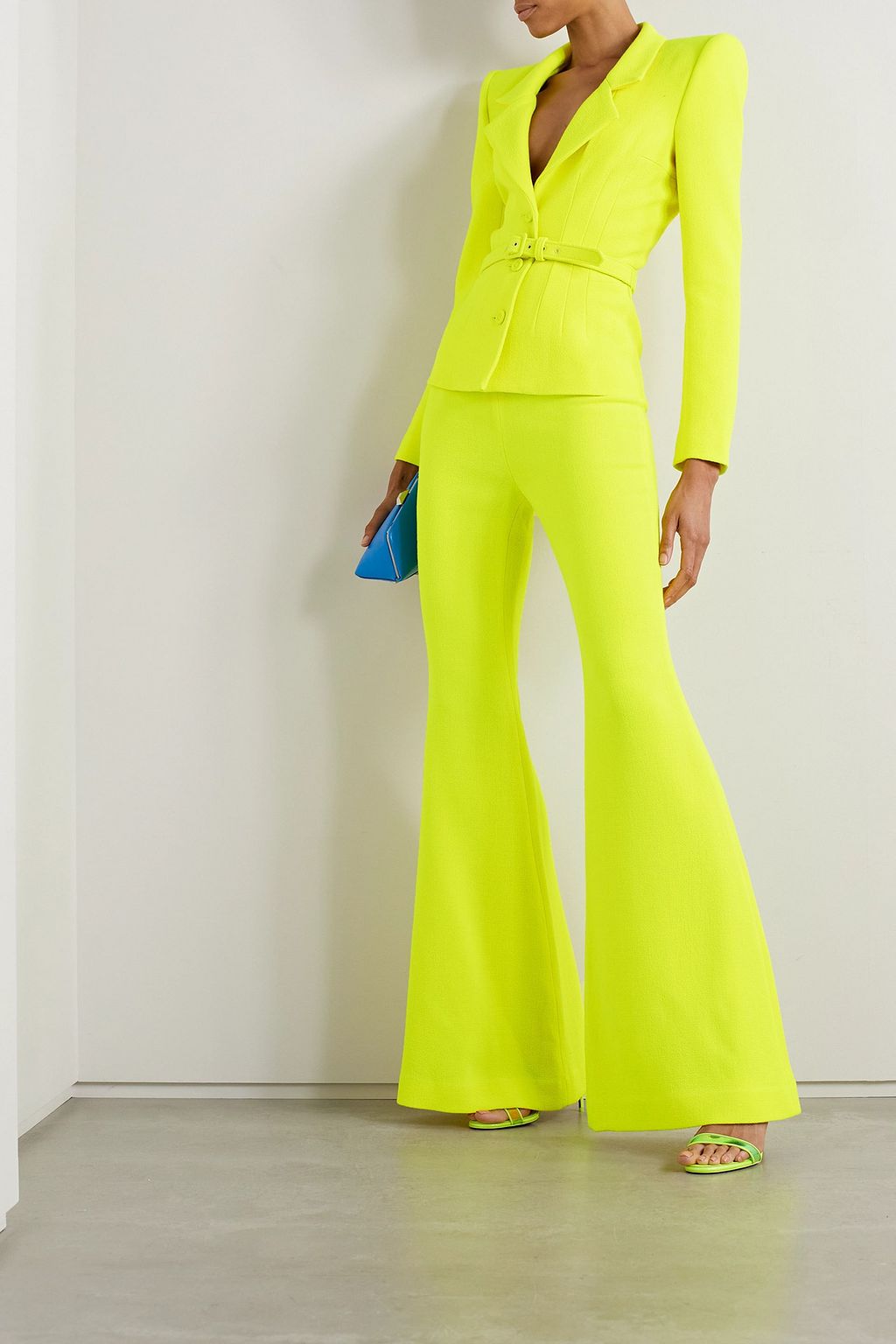 SERGIO HUDSON Belted neon wool-crepe blazer