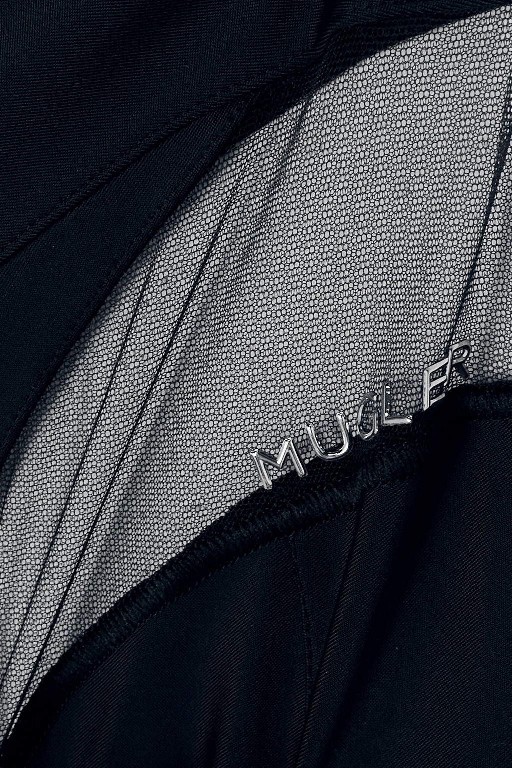 MUGLER ليغينغز بفتحة عند الكعب من قطع محاكة بجانب بعضها البعض من التول والحرير الصيني