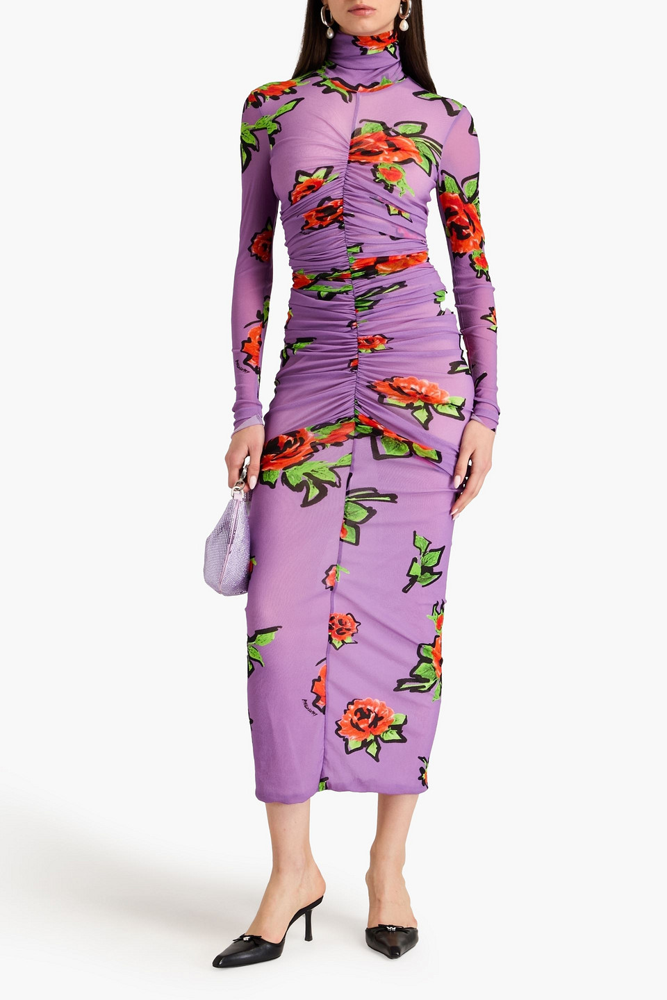 PHILOSOPHY DI LORENZO SERAFINI FLORAL-PRINT TULLE MIDI DRESS 