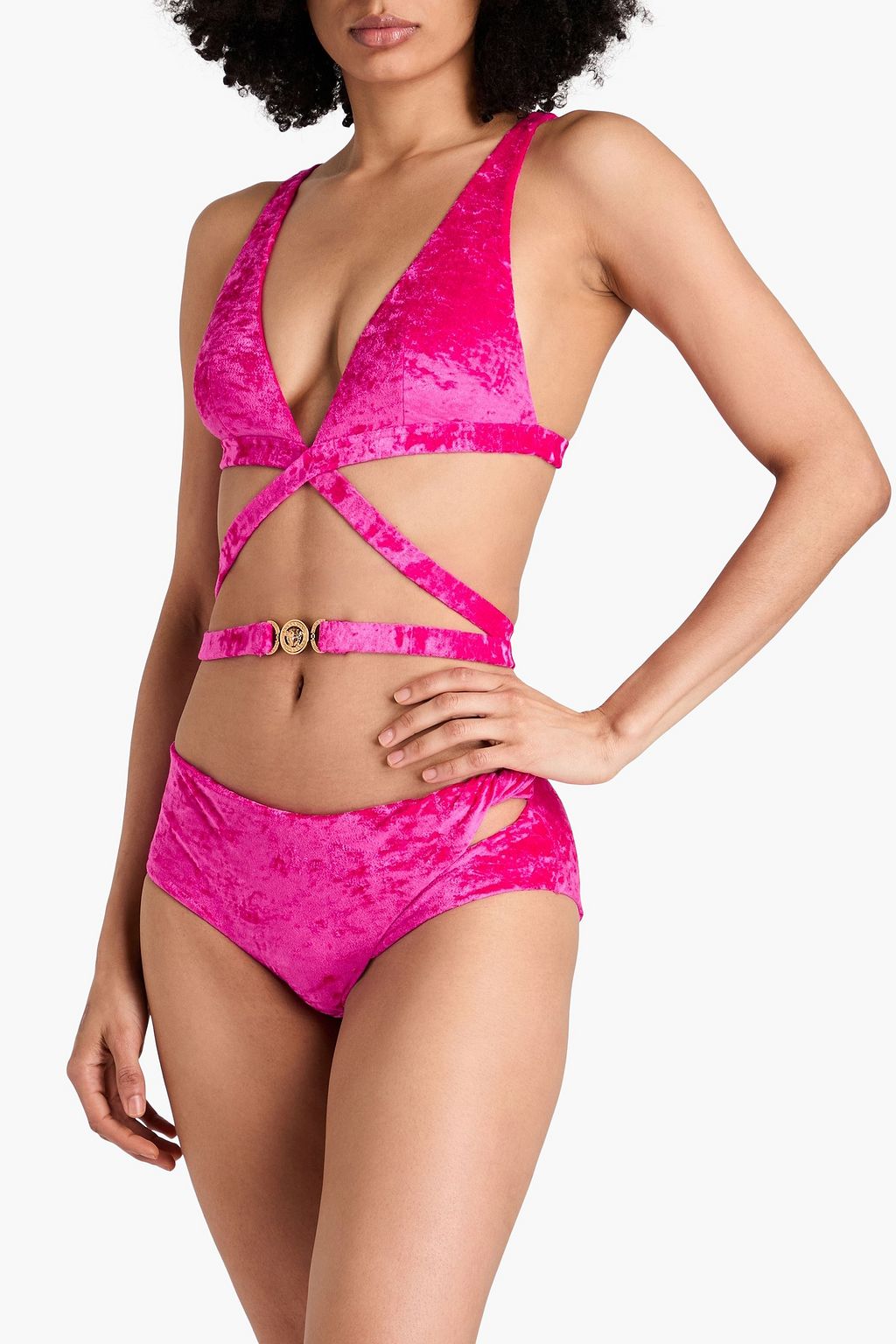 VERSACE Medusa Biggie stretch-velvet bikini top