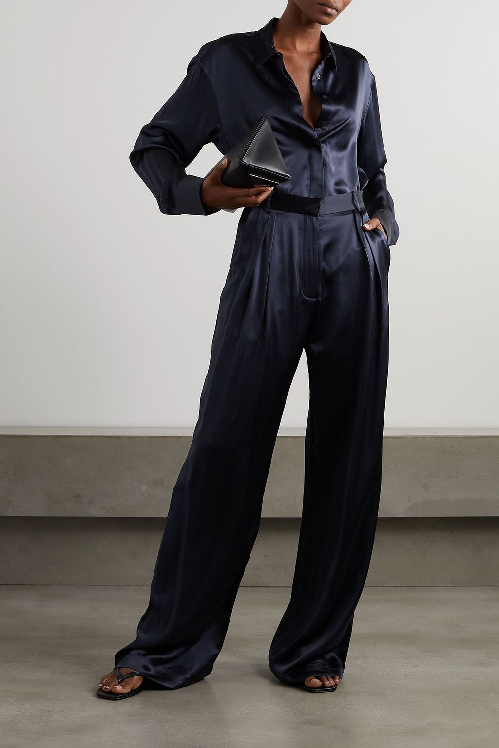 MICHAEL LO SORDO Boy pleated silk-satin wide-leg pants