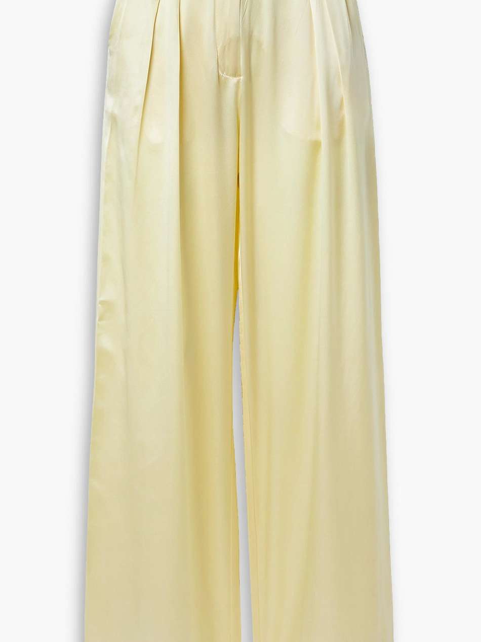 pleated silk-satin wide-leg pants