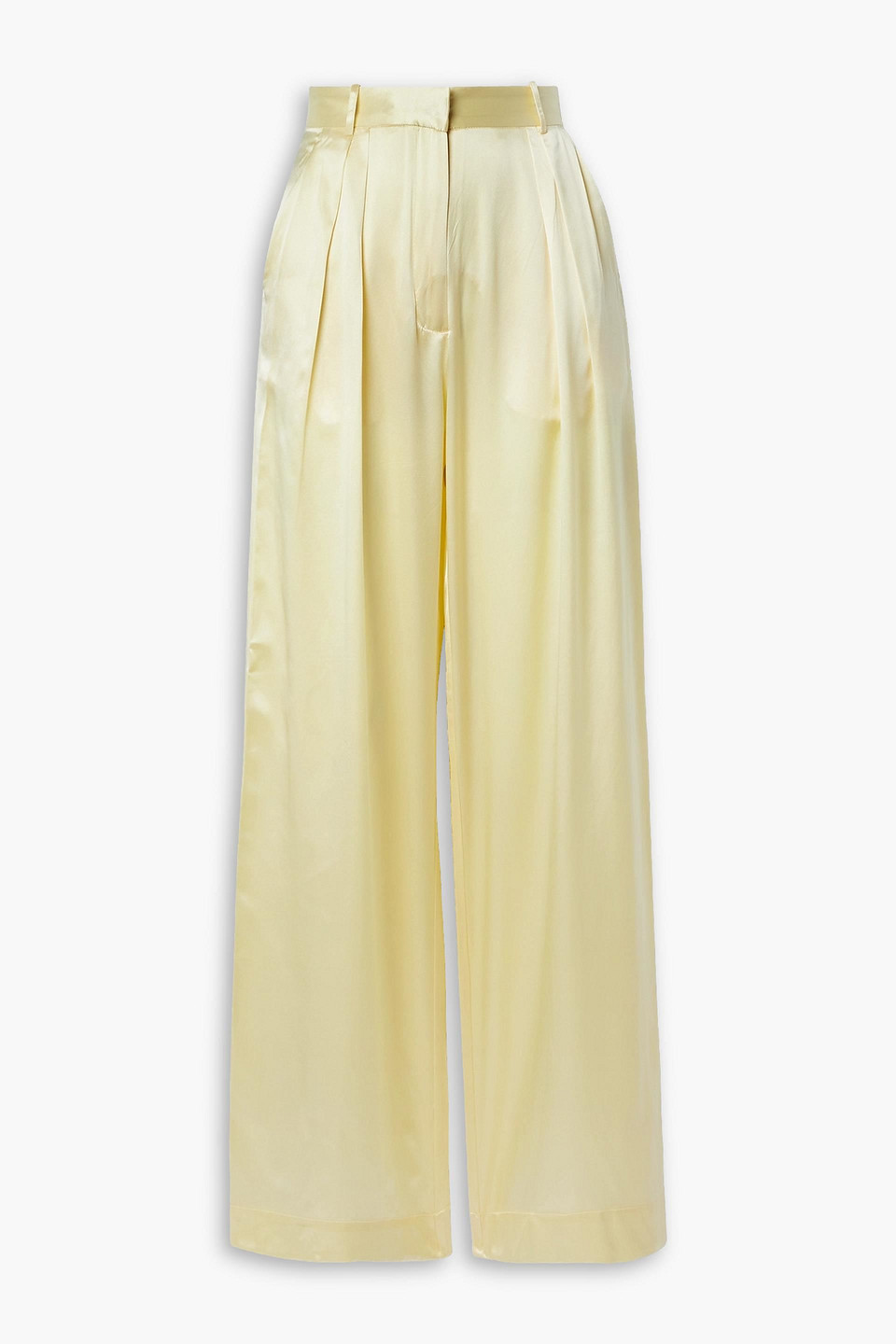 Michael Lo Sordo Pleated Silk-satin Wide-leg Pants In Pastel Yellow