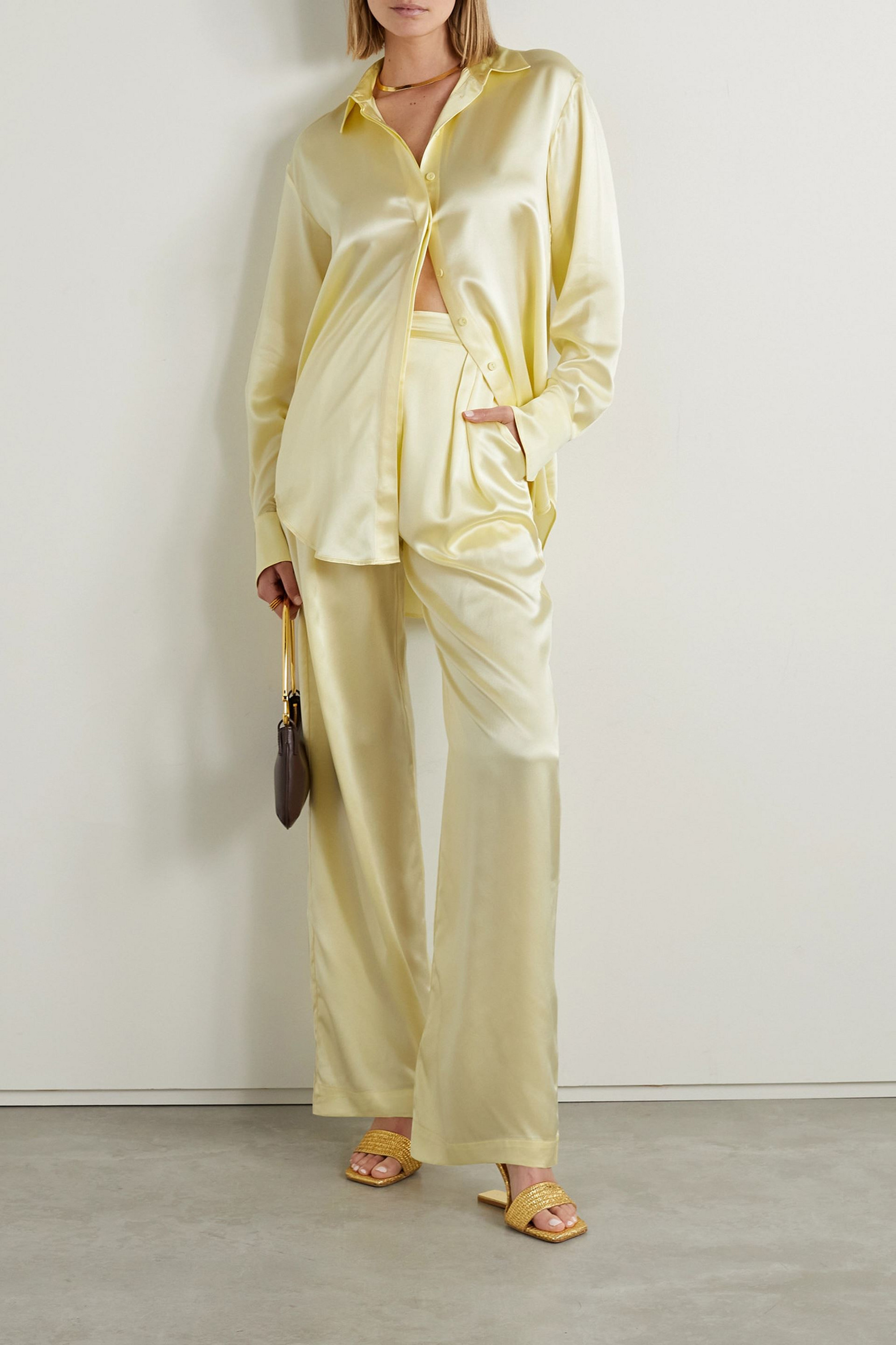 Michael Lo Sordo Pleated silk-satin wide-leg pants