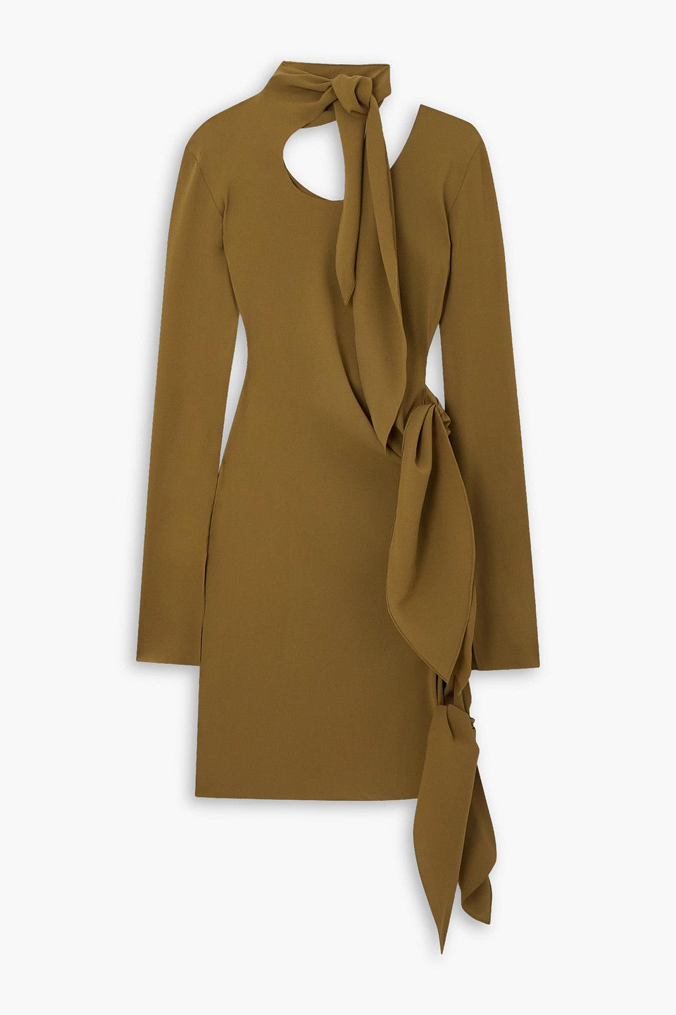 Petar Petrov Artis Cutout Tie-detailed Stretch-silk Crepe Mini Dress In Army Green
