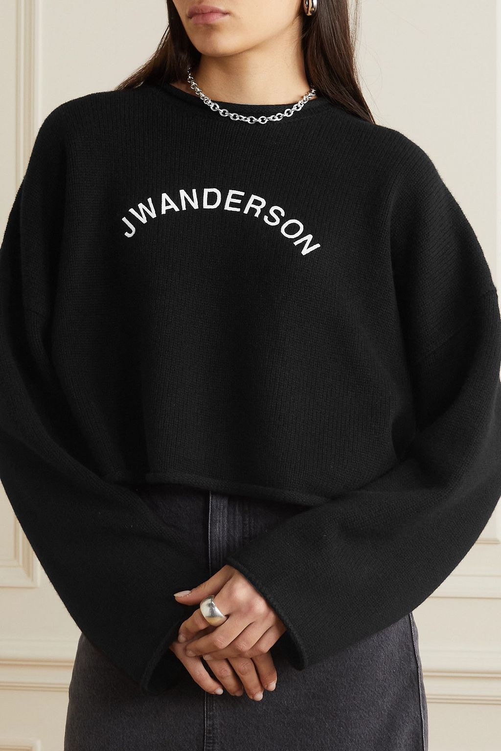 JW ANDERSON Cropped embroidered wool and cashmere-blend sweater
