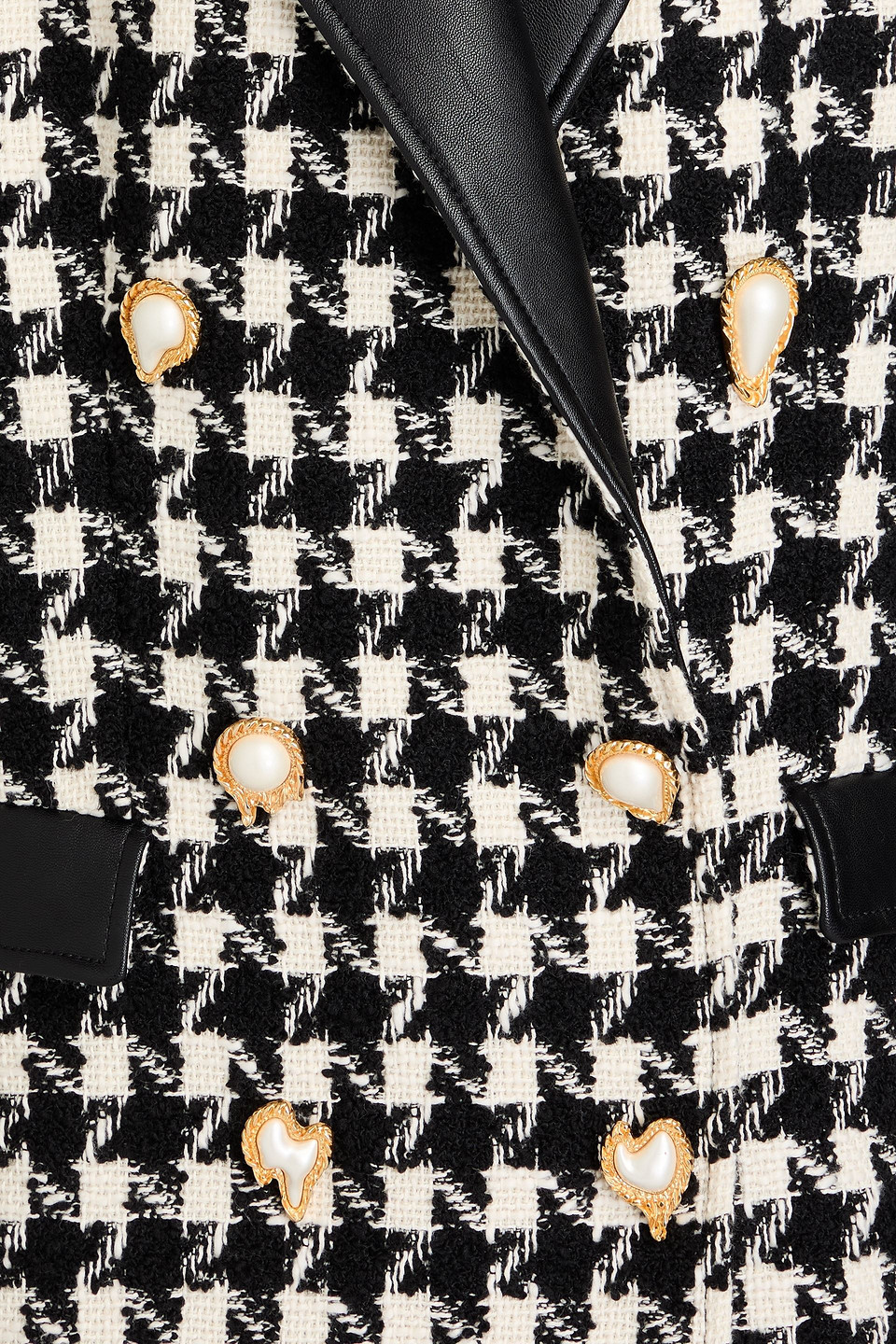 Moschino Double-breasted Houndstooth Wool-blend Tweed Blazer In Black