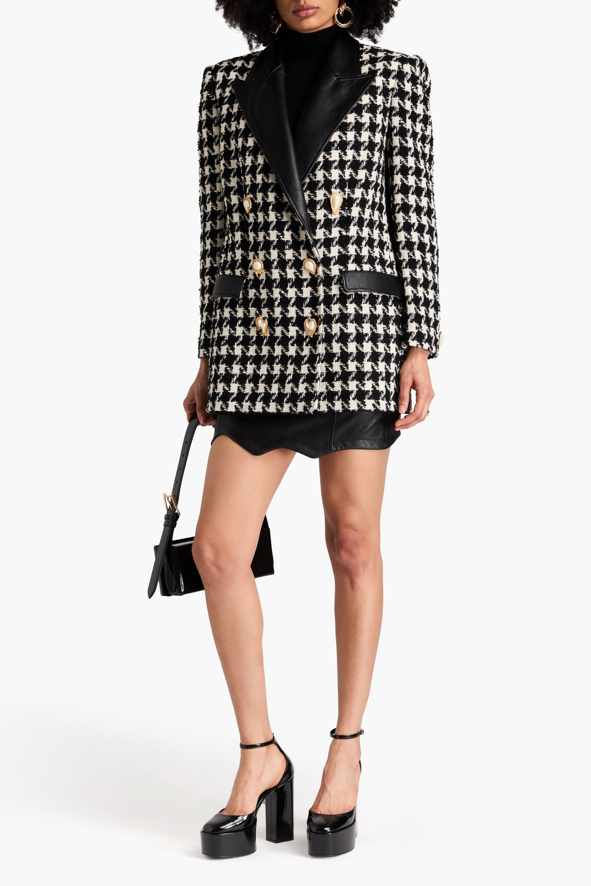 MOSCHINO Double-breasted houndstooth wool-blend tweed blazer