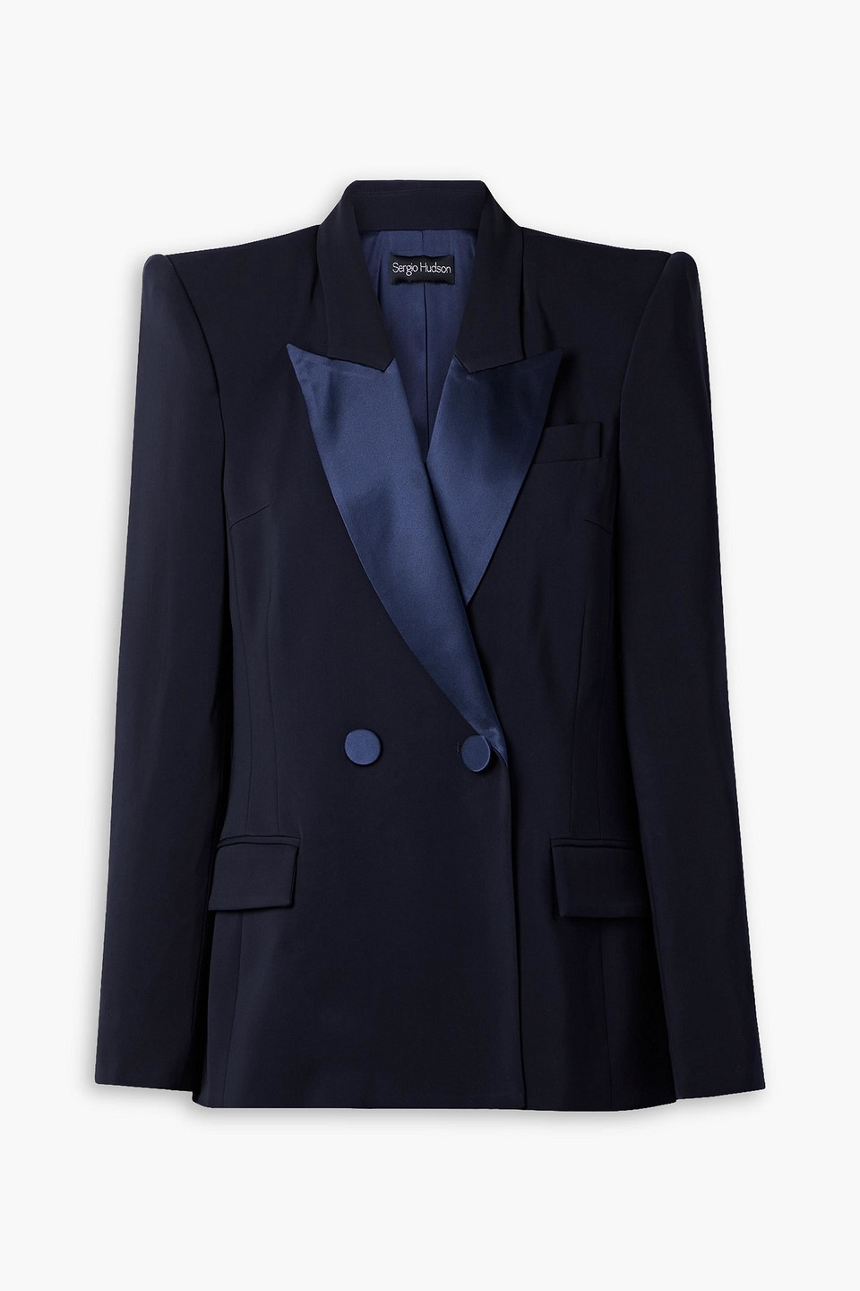 Sergio Hudson Double-breasted Satin-trimmed Crepe Blazer In Midnight Blue