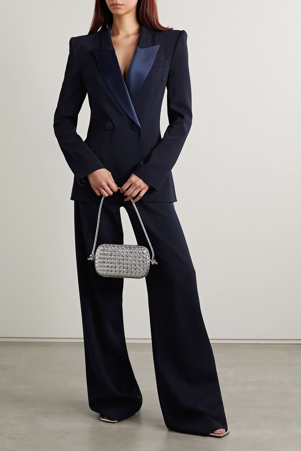 SERGIO HUDSON Double-breasted satin-trimmed crepe blazer
