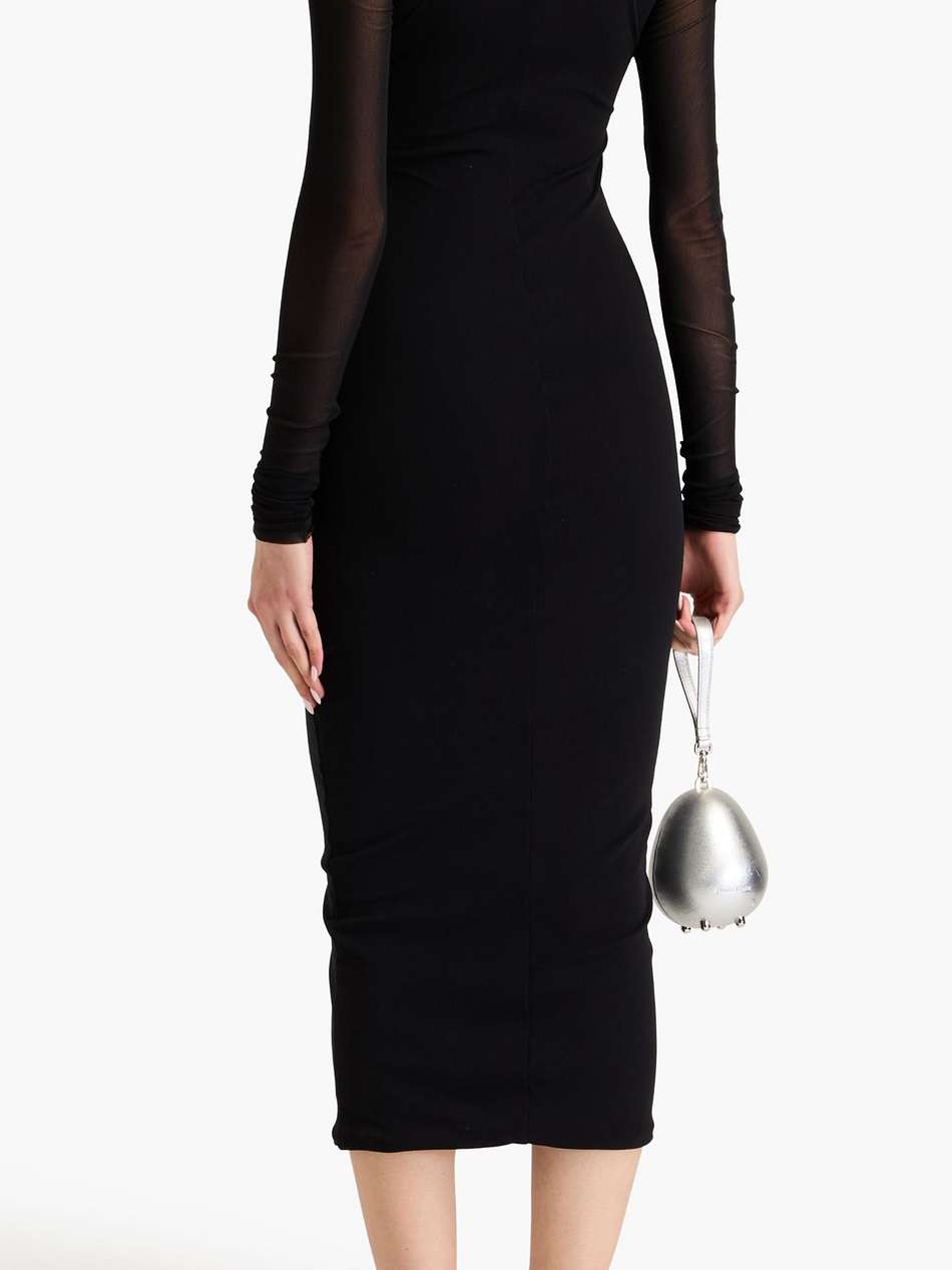 mesh turtleneck midi dress