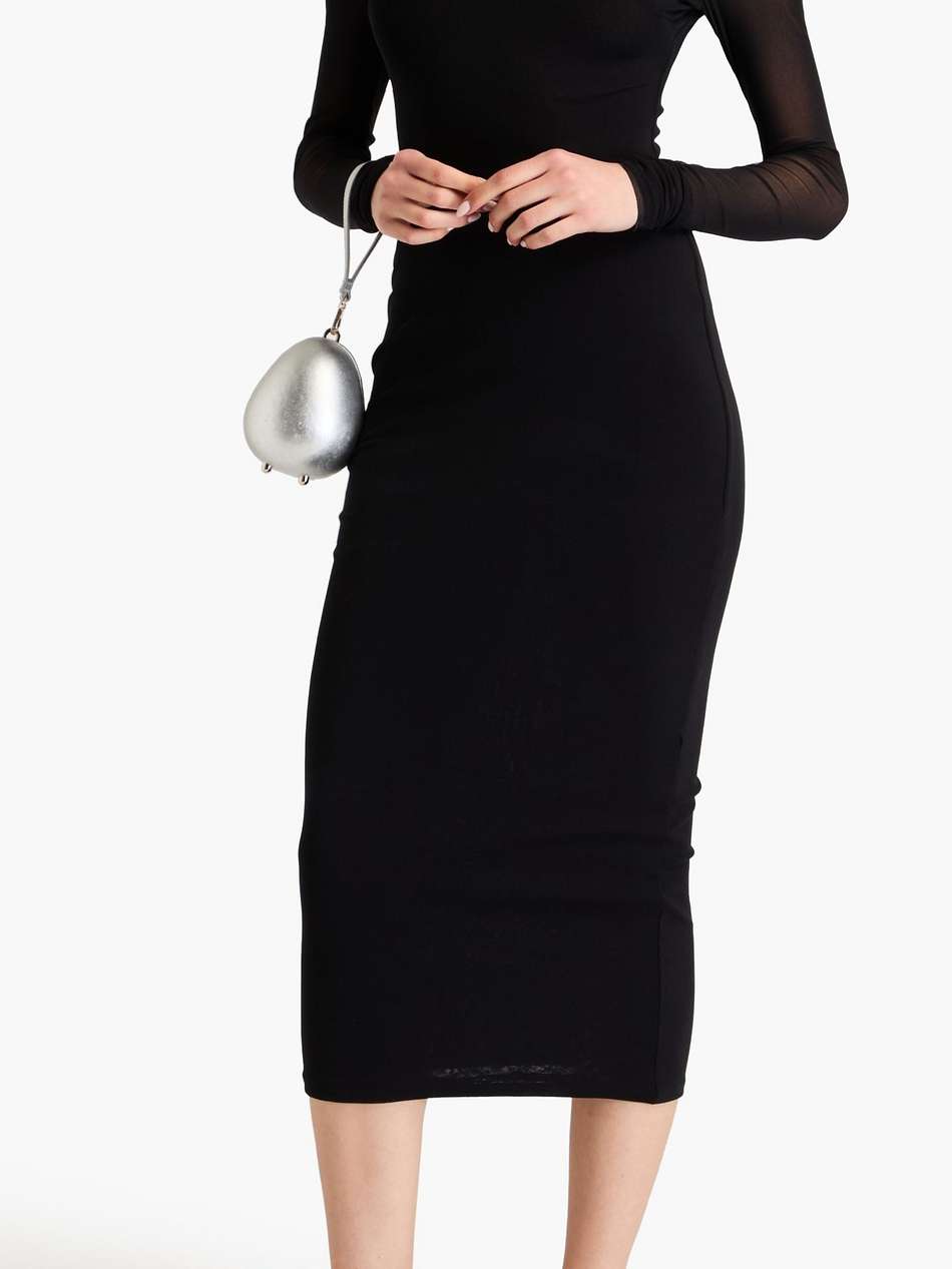 mesh turtleneck midi dress