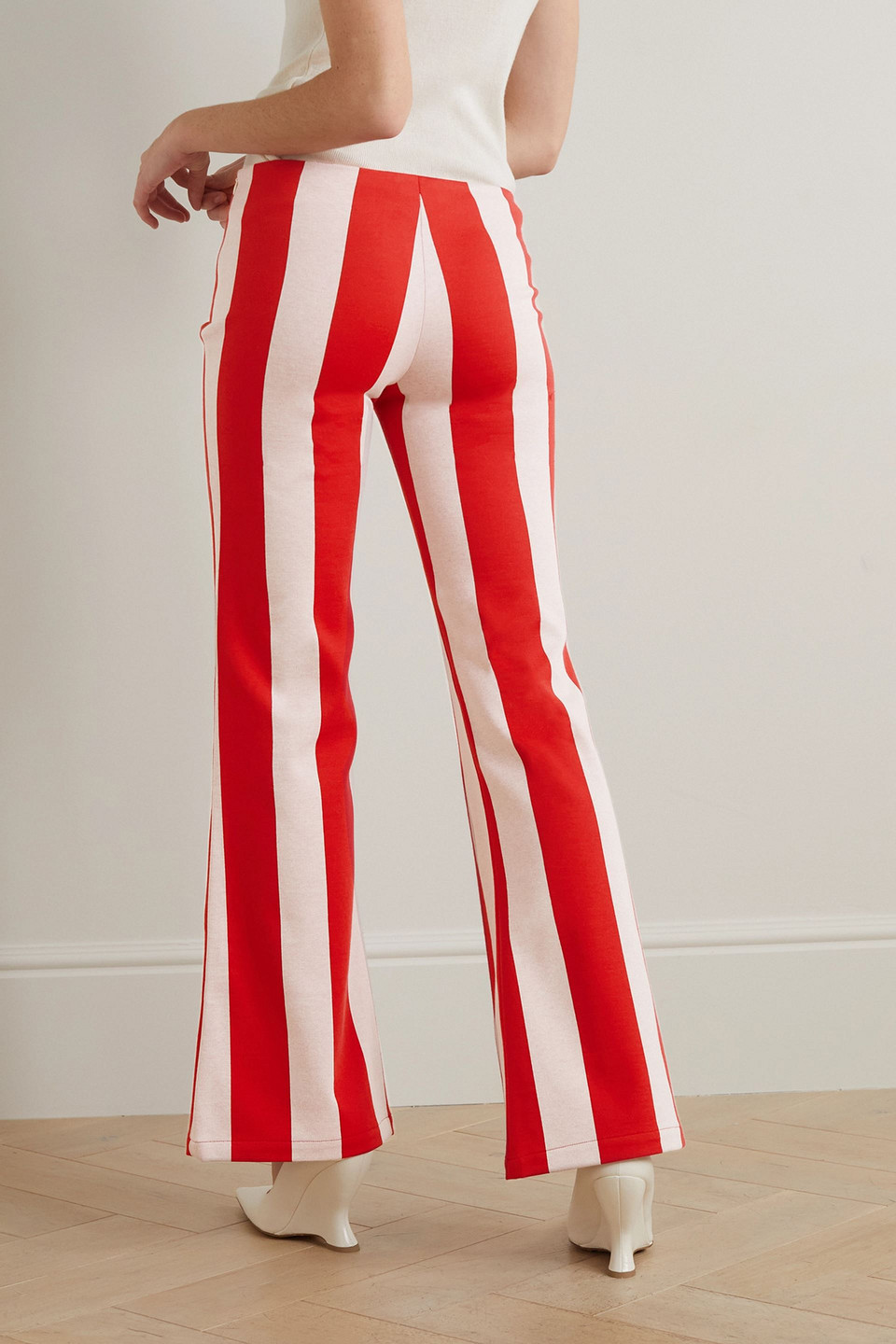 Rowen Rose Striped Cotton-blend Flared Pants In Red