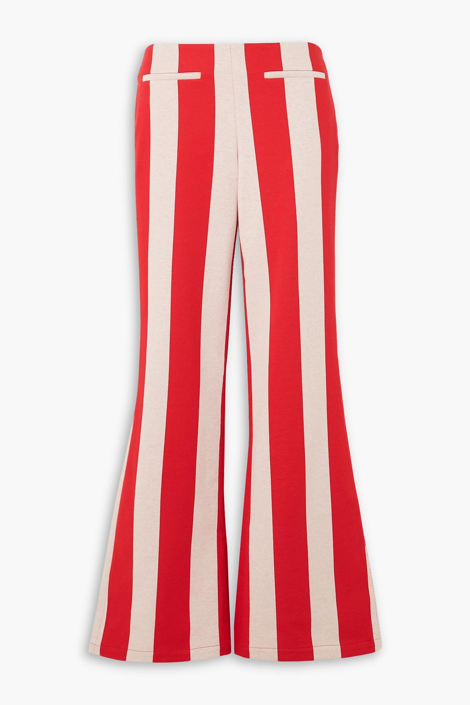 Rowen Rose Striped Cotton-blend Flared Pants In Red