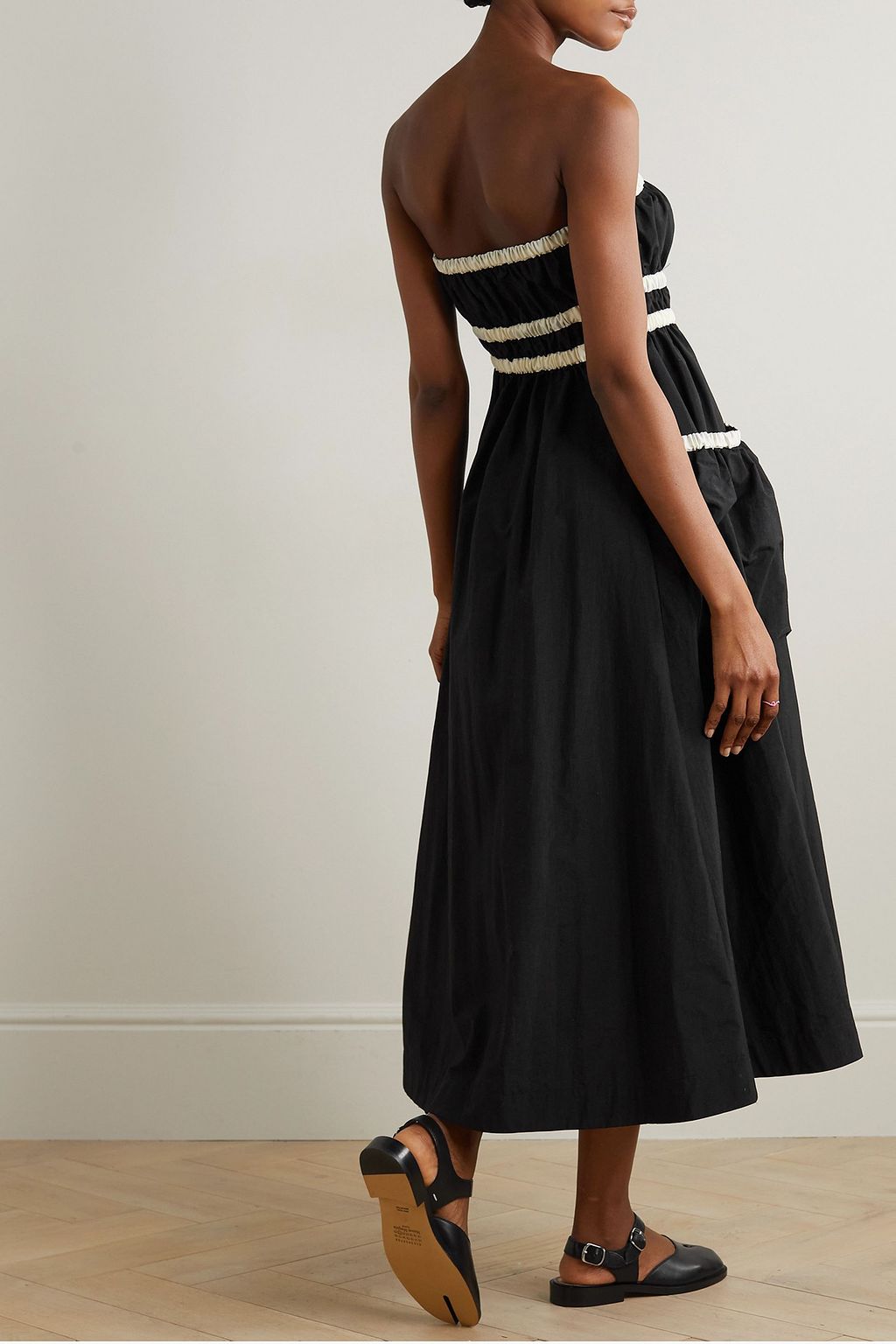 MOLLY GODDARD Amber strapless grosgrain-trimmed shirred taffeta midi dress