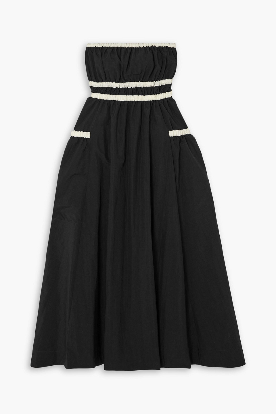 Molly Goddard Amber Strapless Grosgrain-trimmed Shirred Taffeta Midi Dress In Black