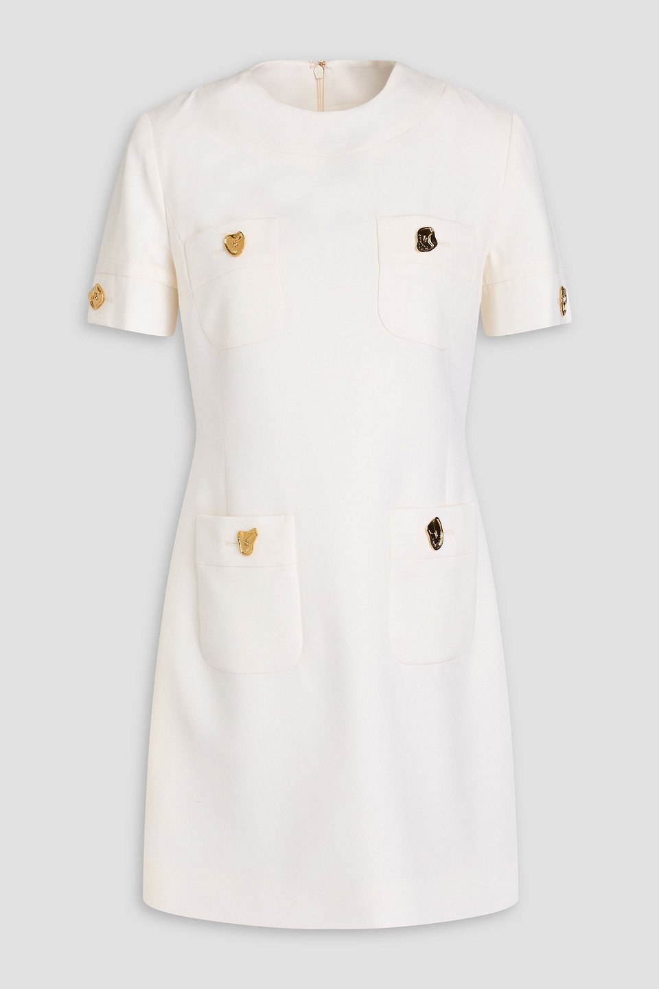 Moschino Button-embellished Wool-twill Mini Dress In Ivory