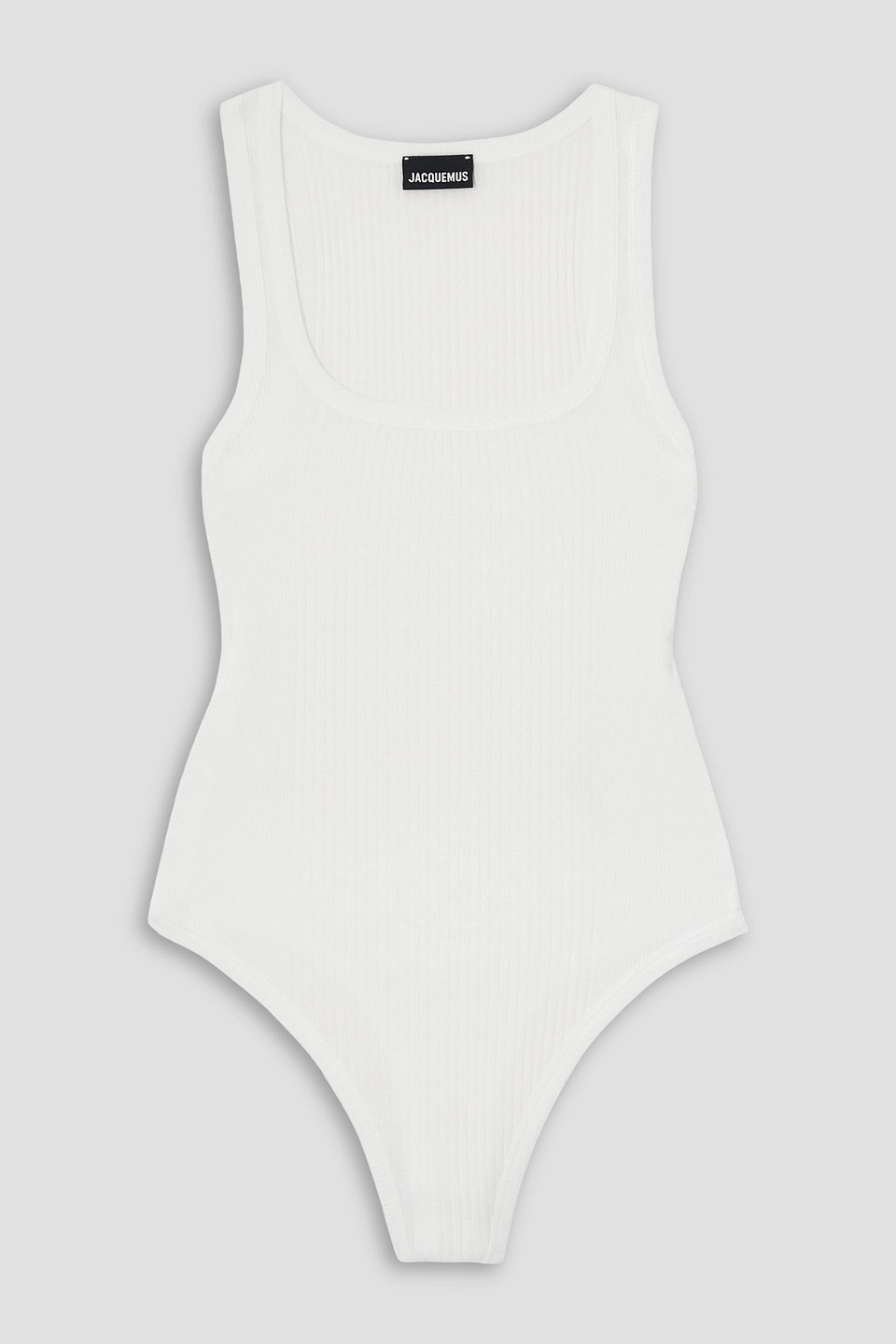 Jacquemus Caraco Ribbed Cotton Thong Bodysuit In White