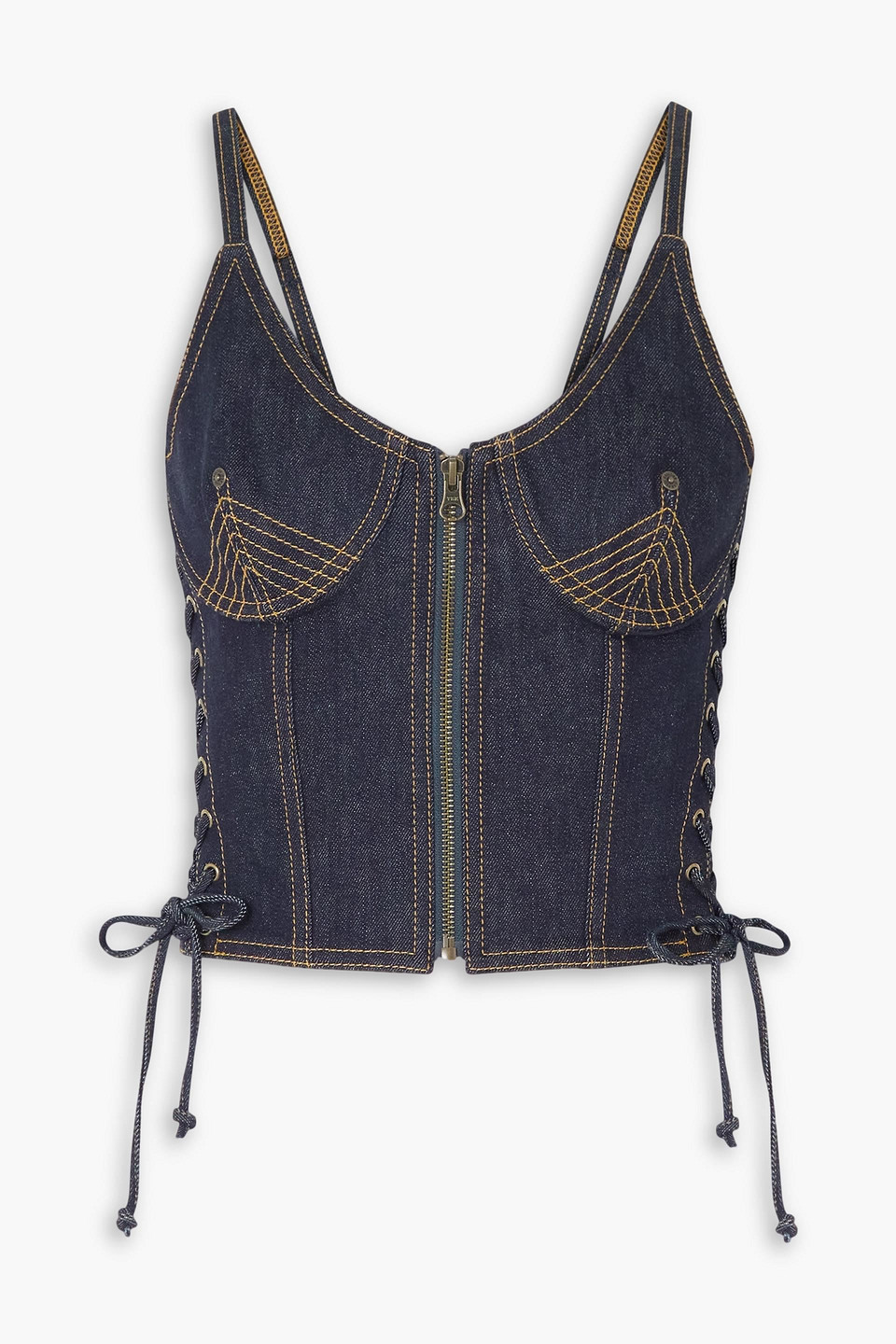 Jean Paul Gaultier Contrast-stitching Denim Corset Top In Dark Denim