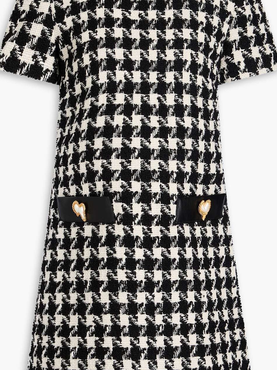 button-embellished houndstooth wool-blend tweed mini dress