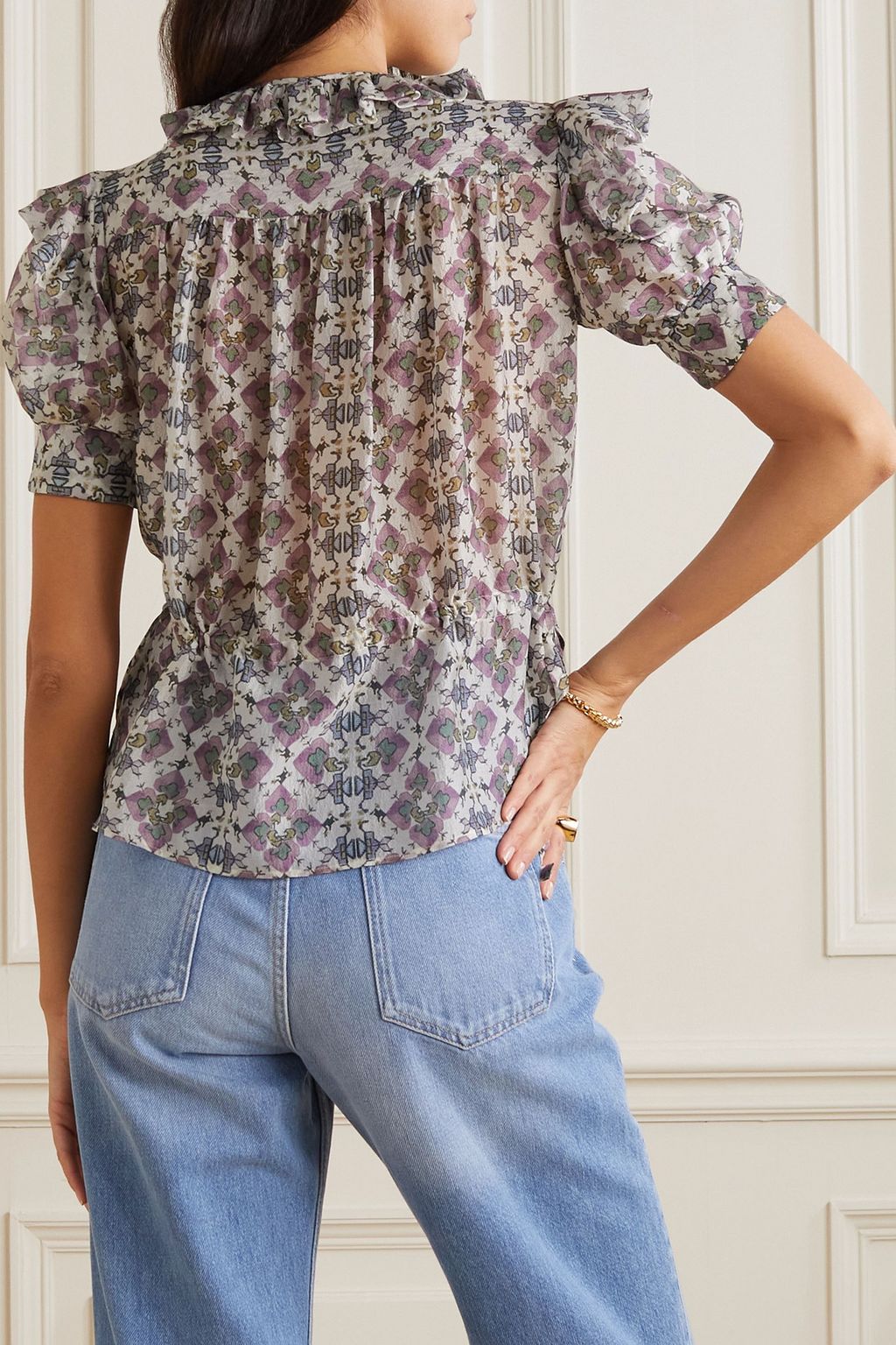 ISABEL MARANT Annaelle tie-neck ruffled printed silk-voile blouse
