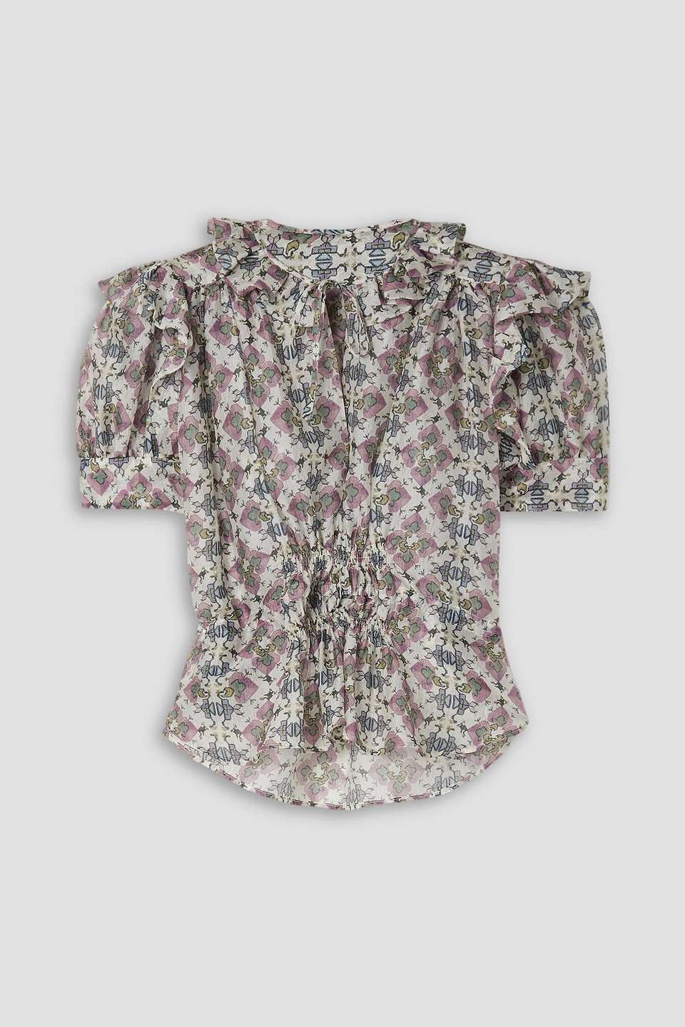 Isabel Marant Annaelle Tie-neck Ruffled Printed Silk-voile Blouse In Naturfarben