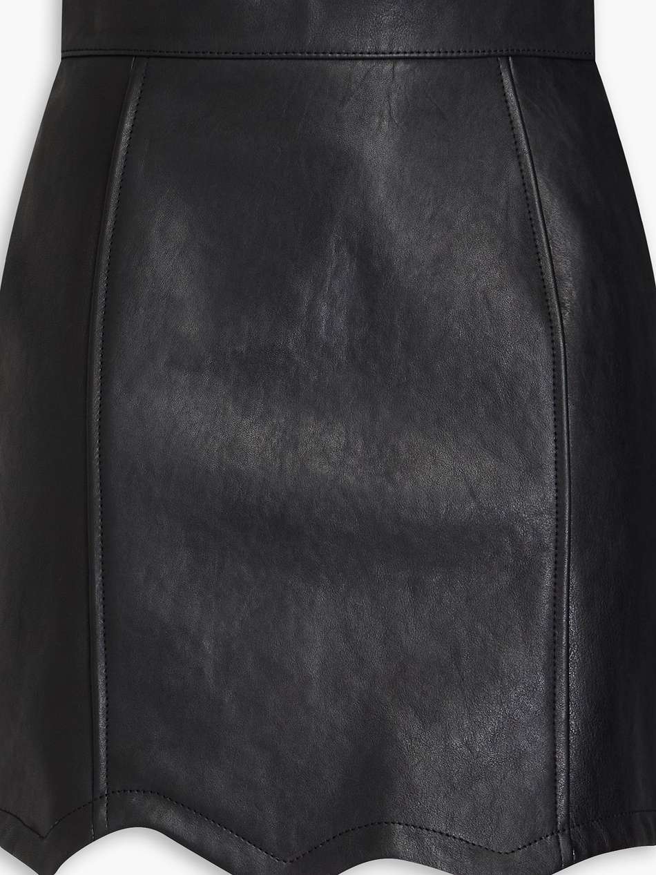 scalloped leather mini skirt