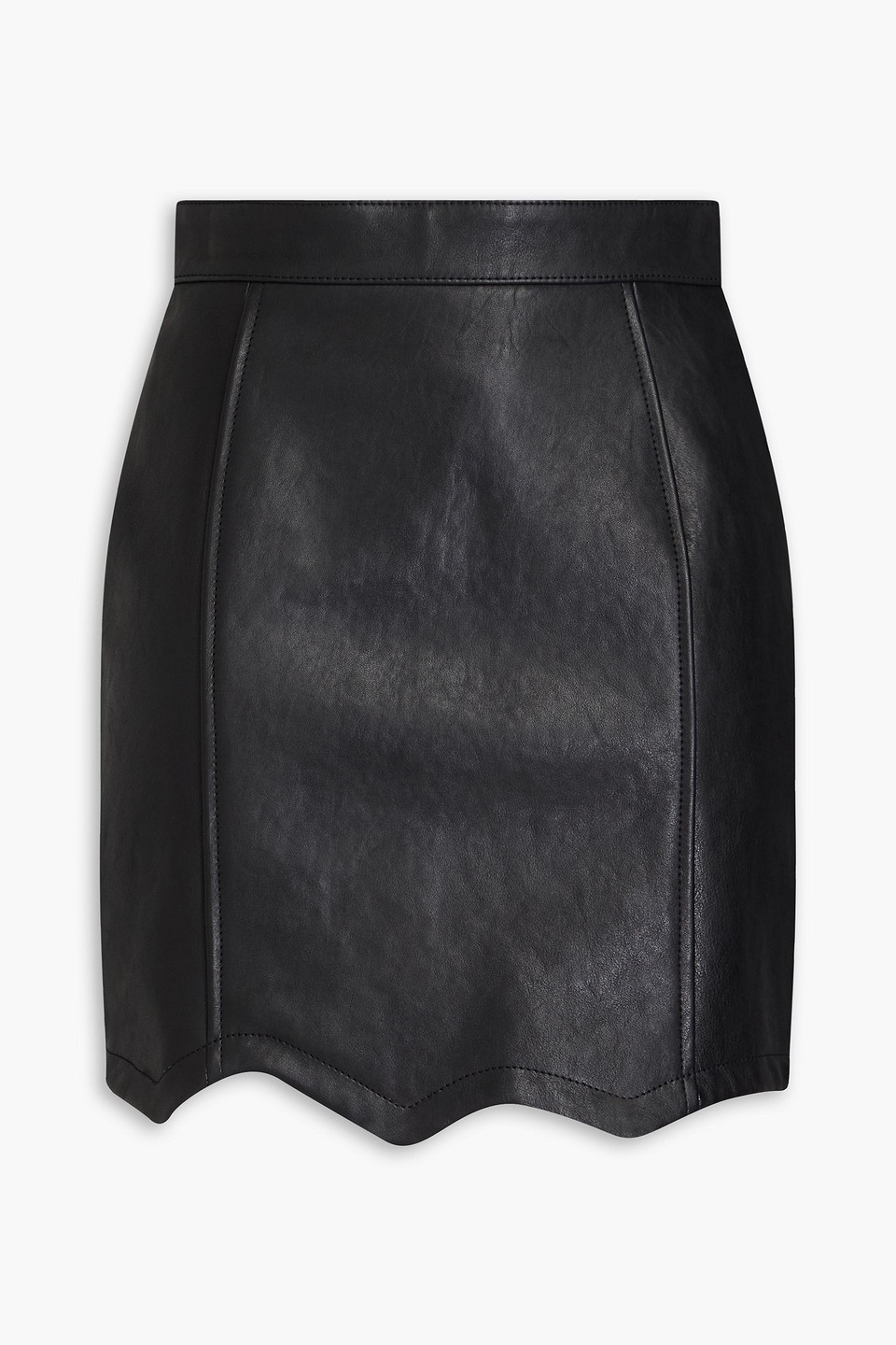Scalloped leather mini skirt