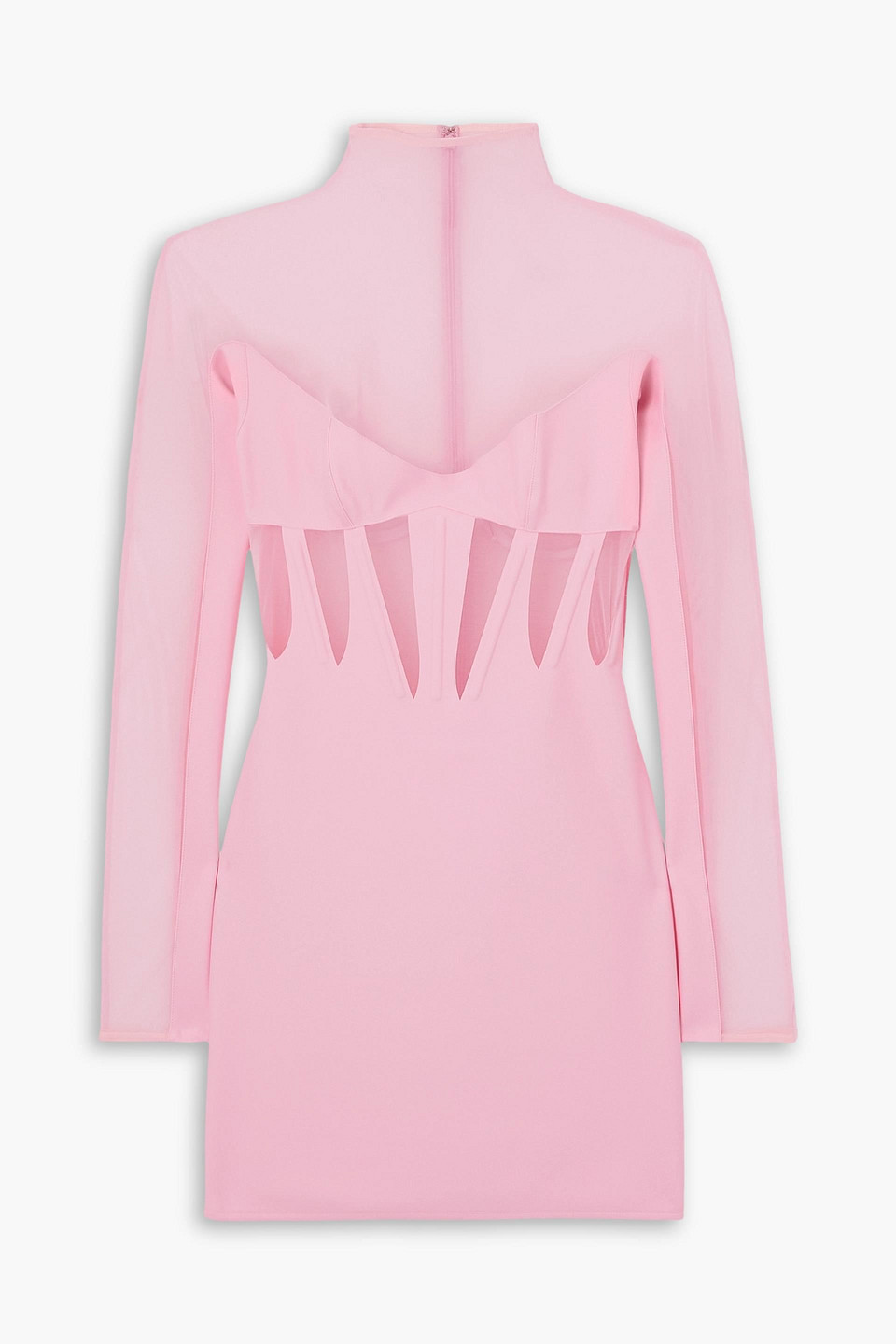 Mugler Tulle-paneled Stretch-jersey Mini Dress In Baby Pink
