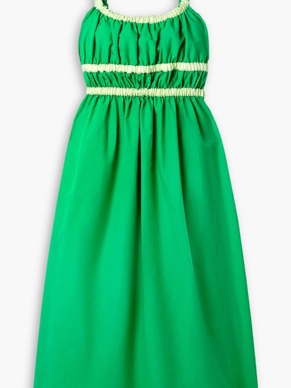 rita grosgrain-trimmed shirred taffeta midi dress