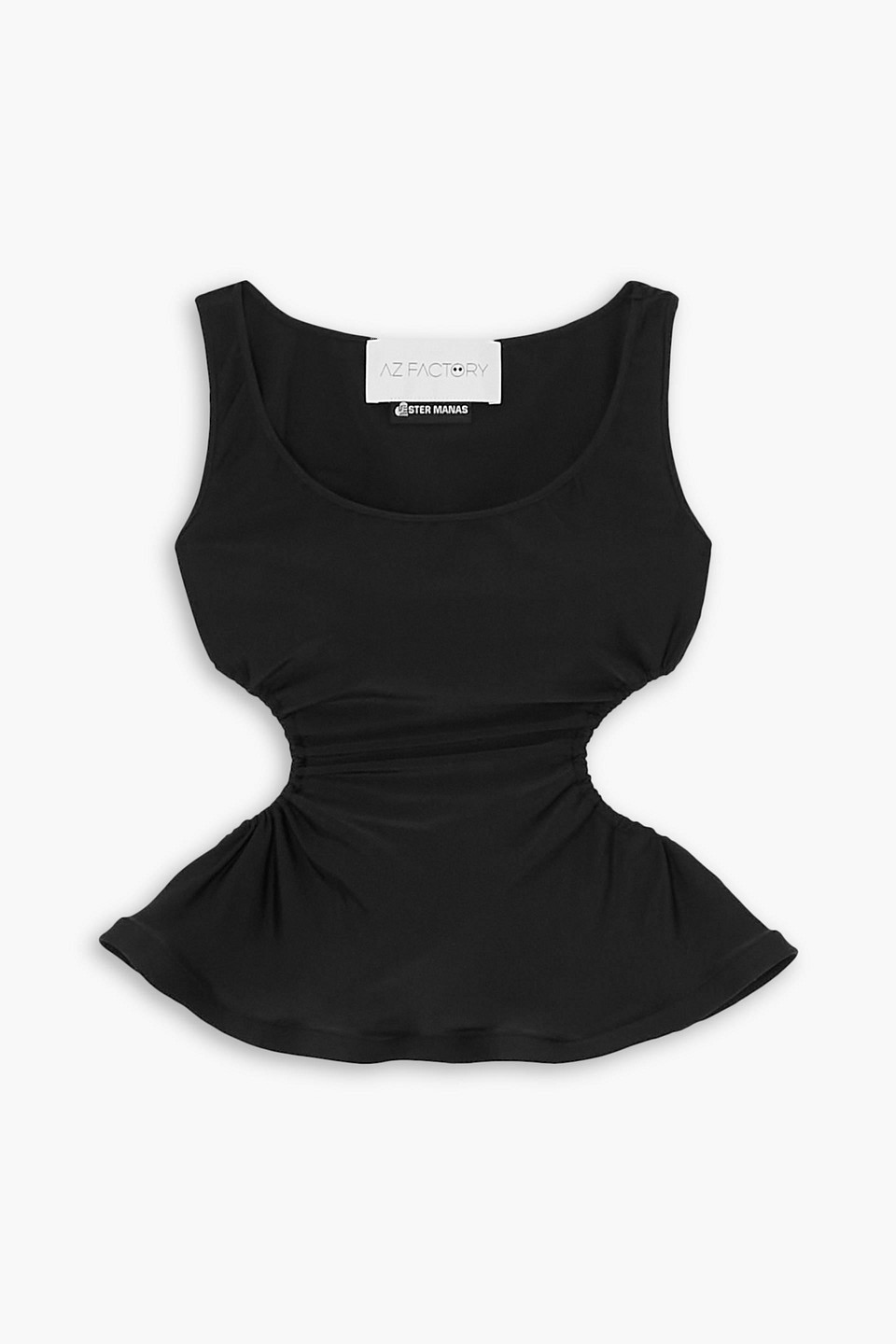 Az Factory Ester Manas Ruffled Stretch-jersey Top In Black