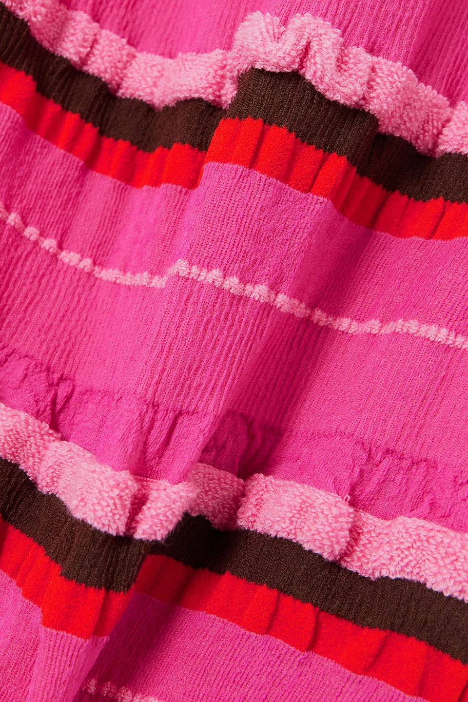 Jacquemus Concha Cutout Striped Ruched Seersucker Midi Skirt In Fuchsia