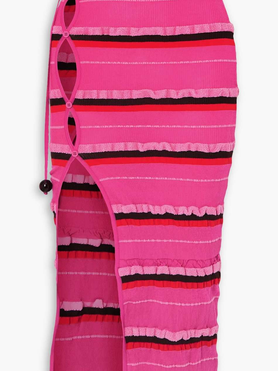 concha cutout striped ruched seersucker midi skirt