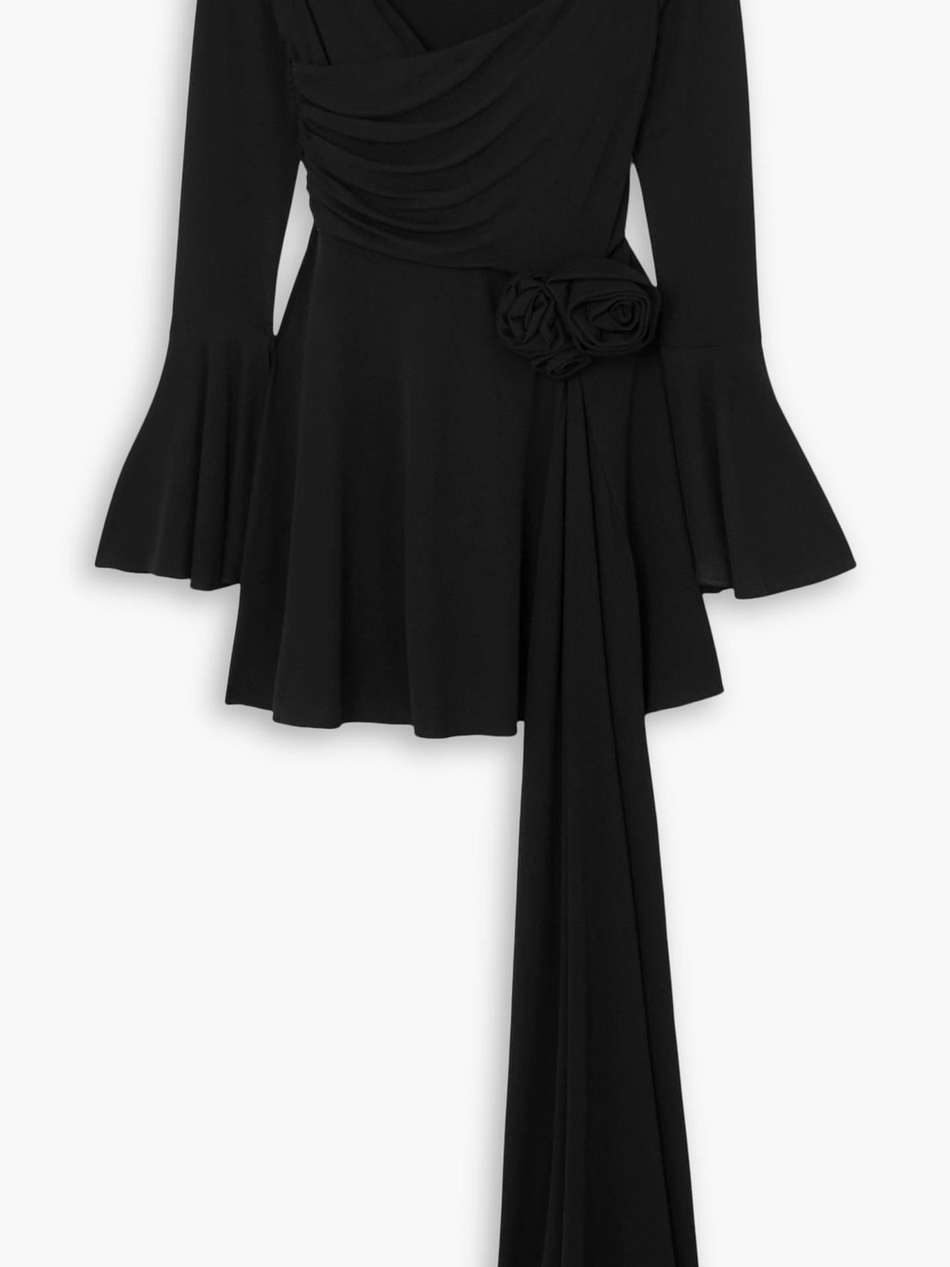off-the-shoulder appliquéd stretch-crepe mini dress