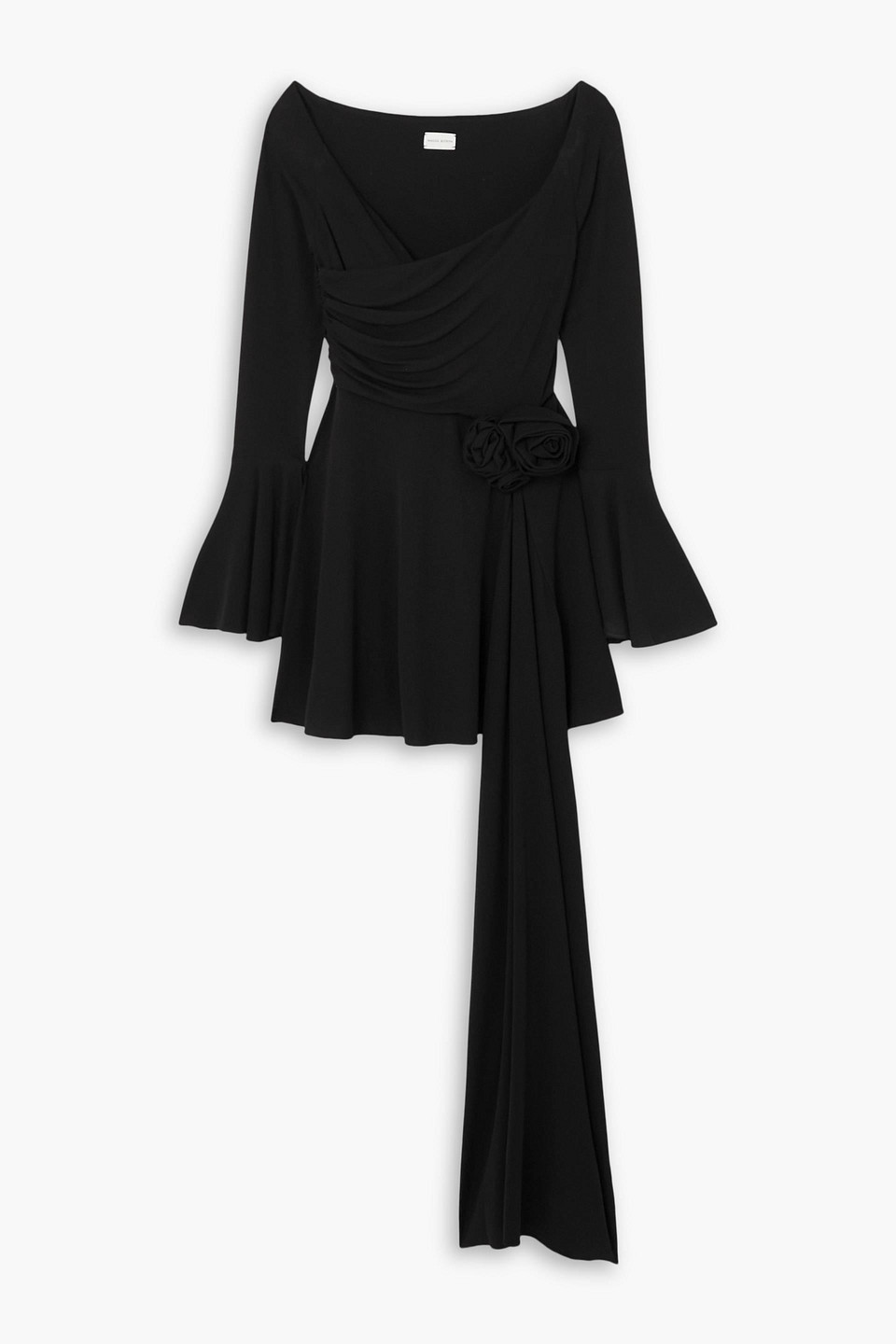 Magda Butrym Black Fluted Mini Dress With Rose-appliquè In Viscose Woman In Black