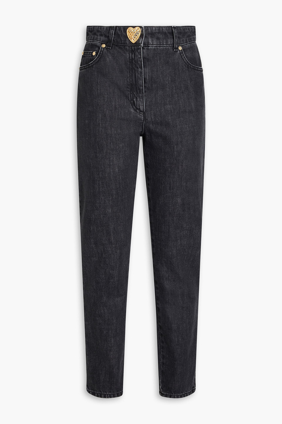 Moschino Button-embellished High-rise Slim-leg Pants In Dunkelgrau
