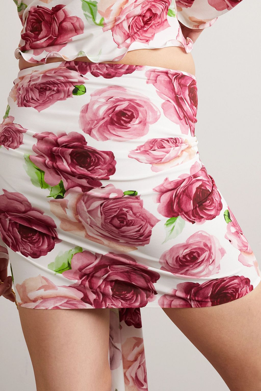 MAGDA BUTRYM Appliquéd asymmetric floral-print stretch-jersey mini skirt