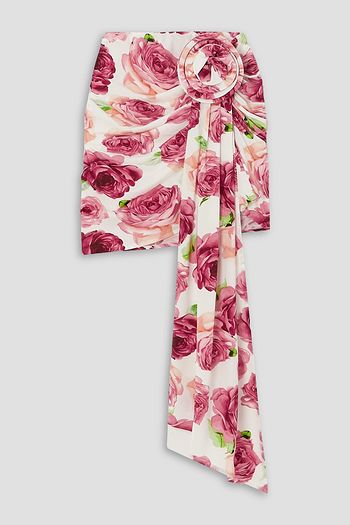 MAGDA BUTRYM Appliquéd asymmetric floral-print stretch-jersey mini skirt